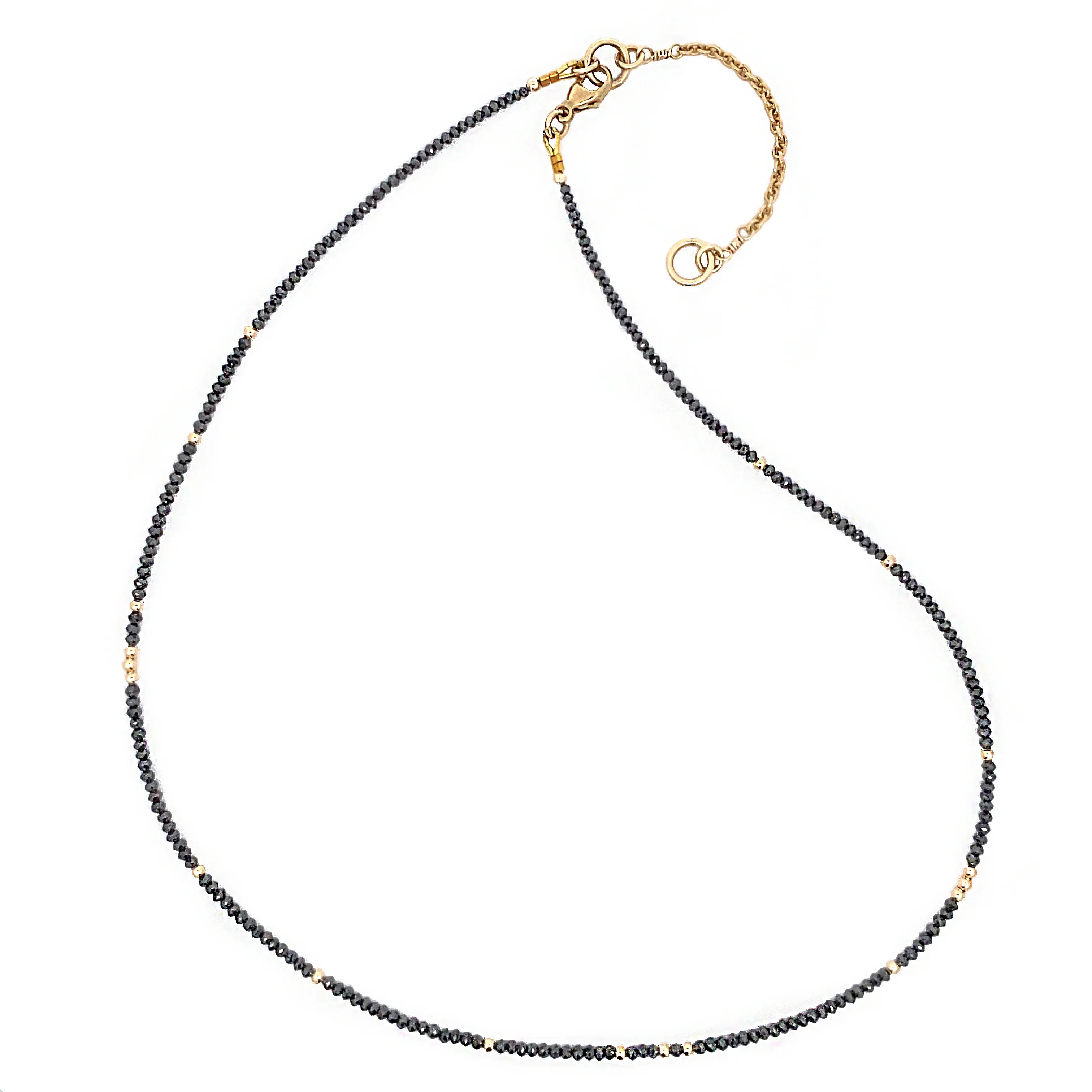 14k Black Diamond Beads Adjustable 16-18 Necklace 10TCW