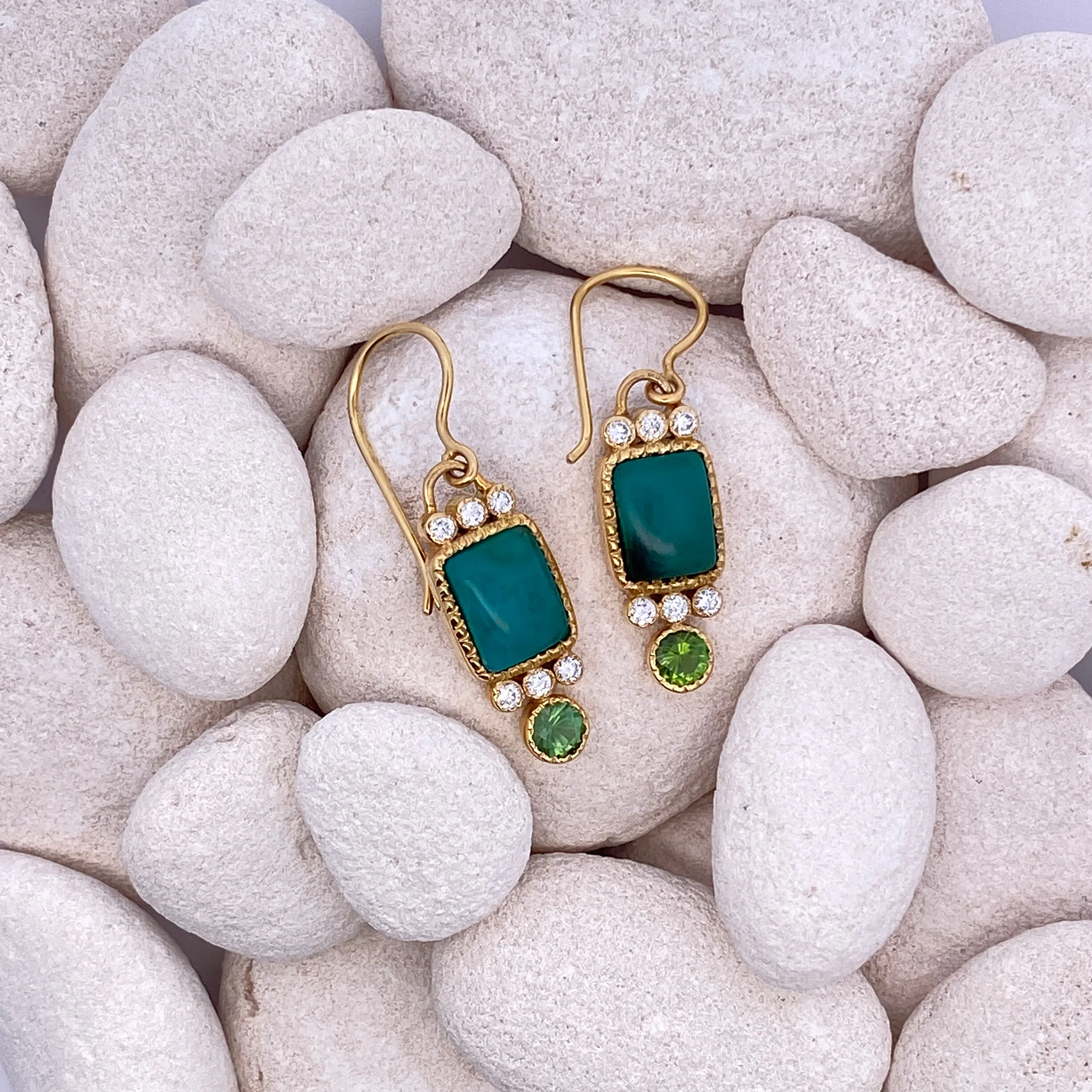 14k Gem Silica Earrings with Tourmaline and Diamond - Image 3