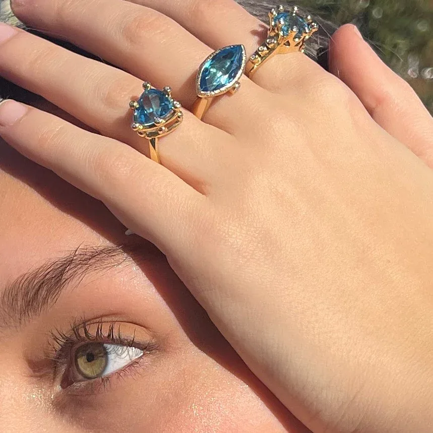 14k Blue Topaz Marquise Cut Ring with White Diamonds - Image 4