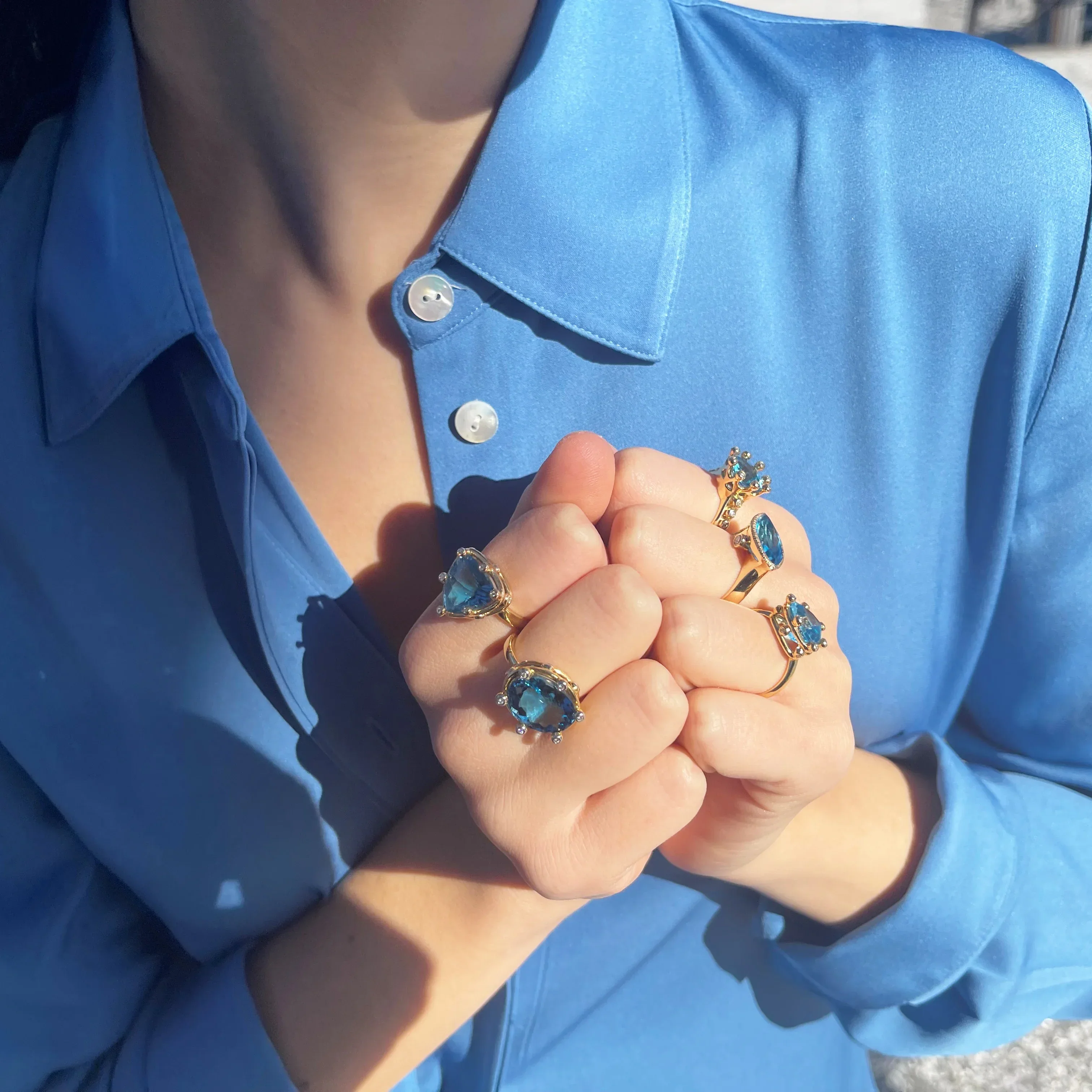 14k Blue Topaz Marquise Cut Ring with White Diamonds - Image 5