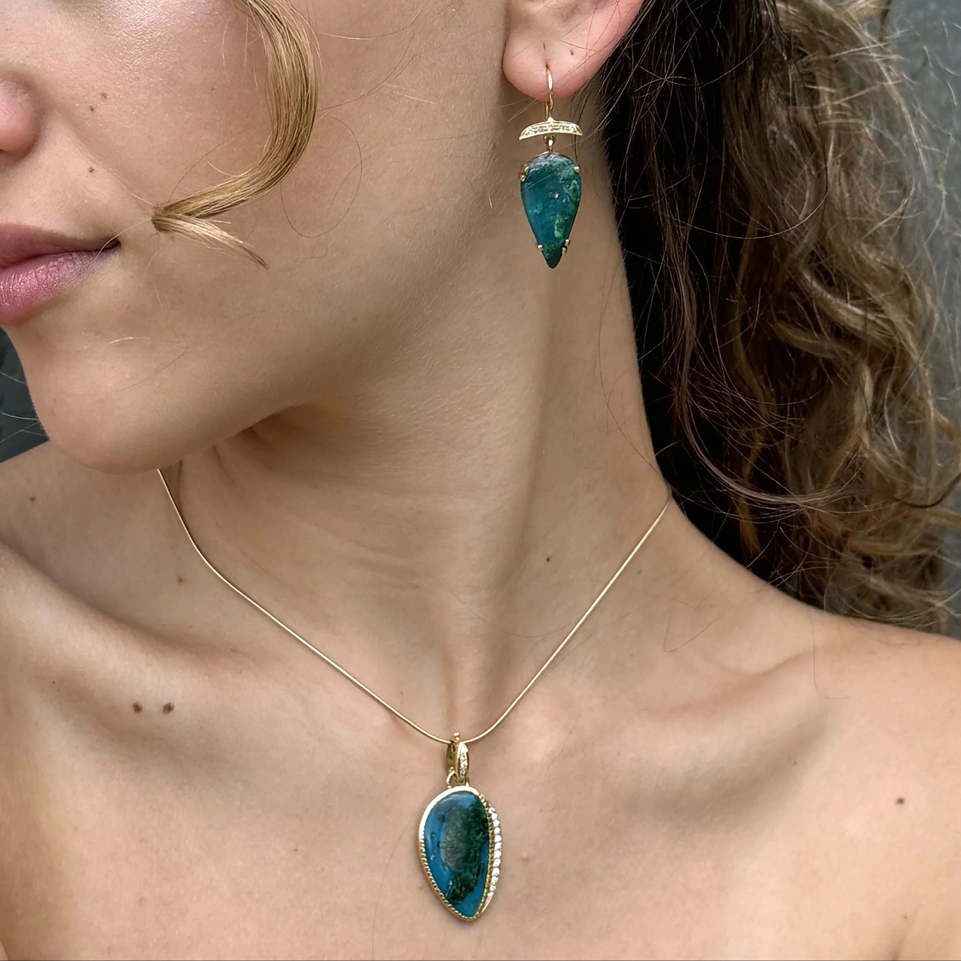 14k Gold Gem Silica and Diamond Earrings - Medium - Image 2