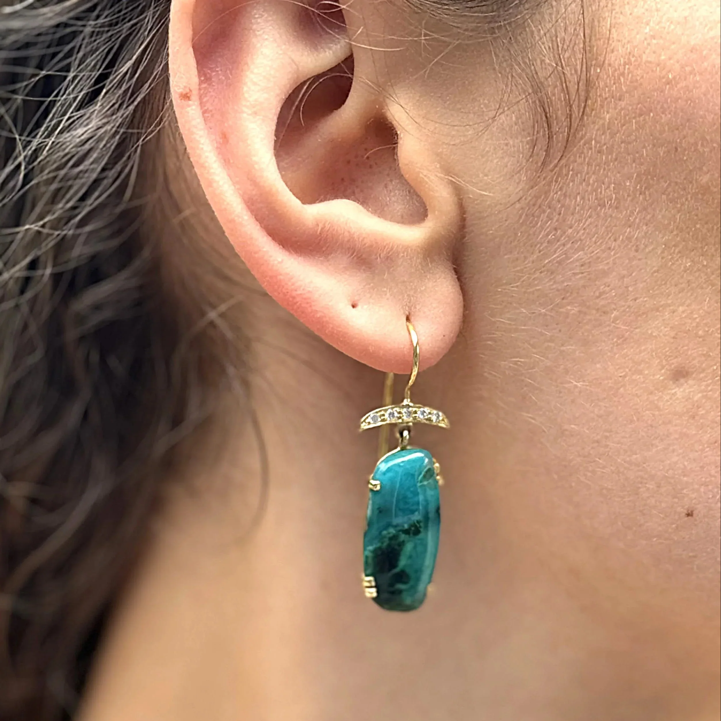 14k Gold Gem Silica and Diamond Earrings - Medium - Image 3