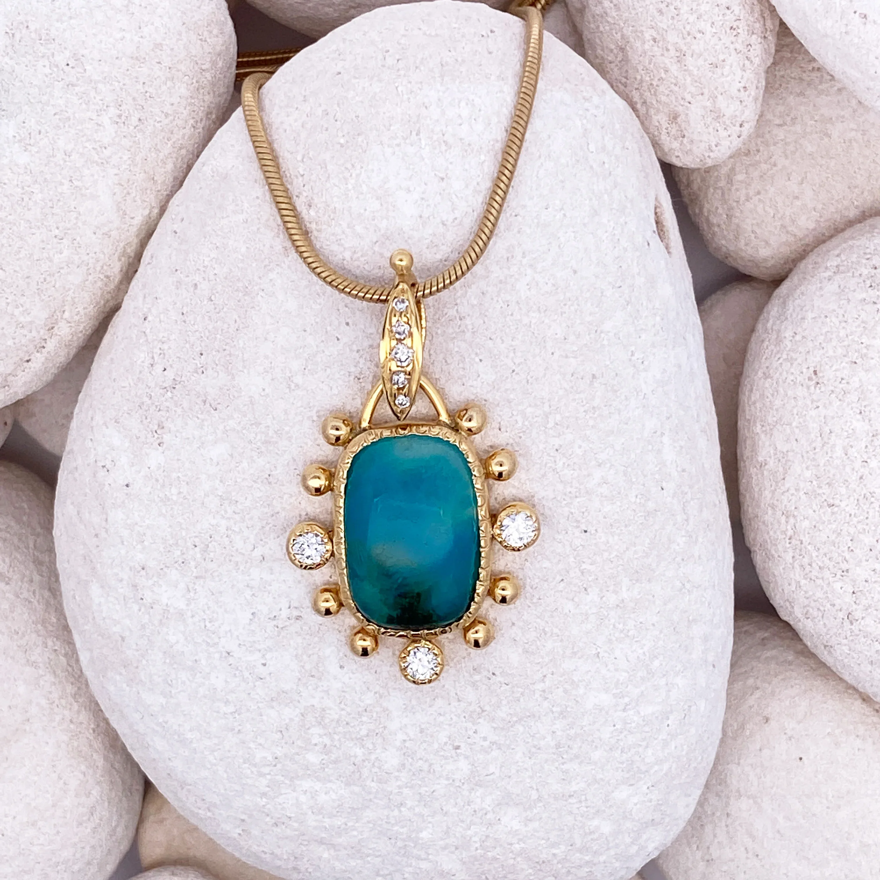 14k Gold Gem Silica and Diamond Pendant - Image 3