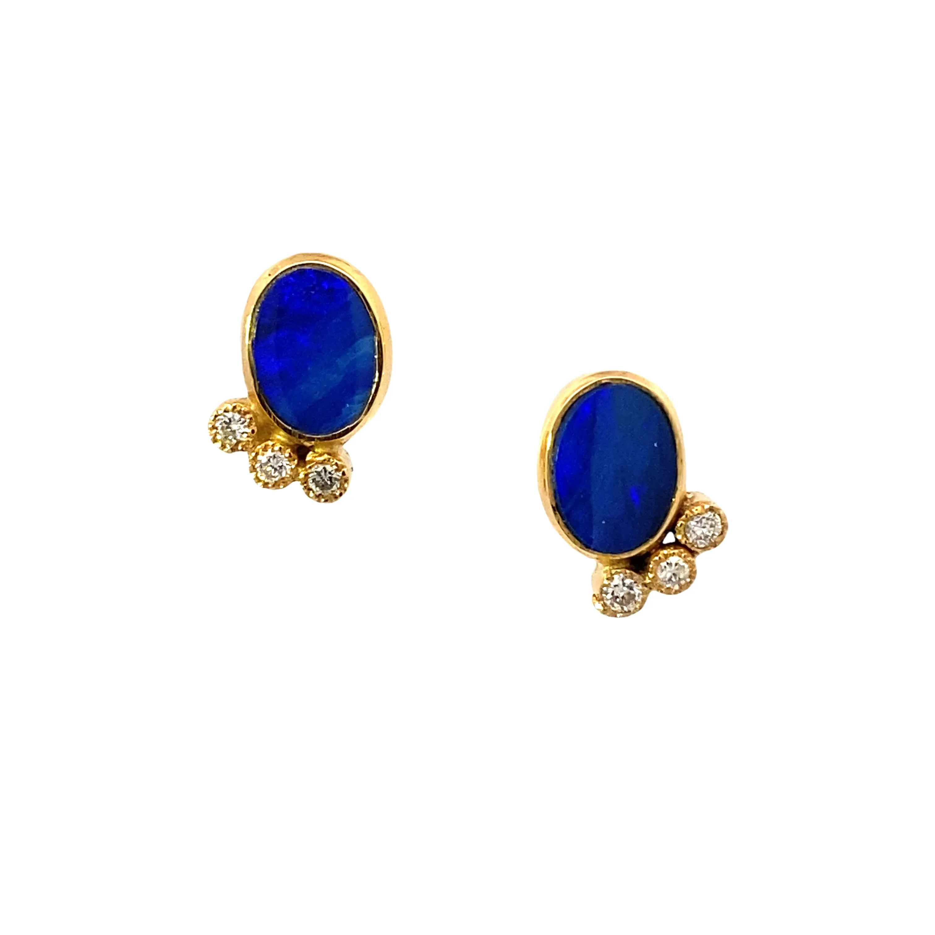 14k Gold Opal and Diamond Studs - Image 3