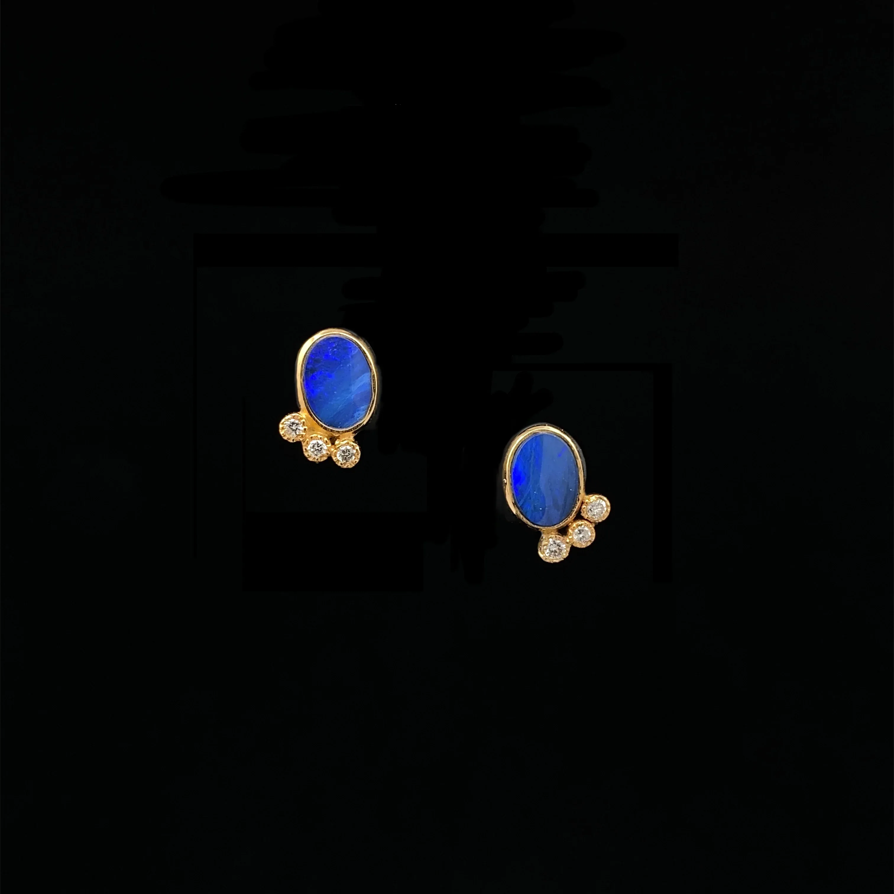 14k Gold Opal and Diamond Studs - Image 4