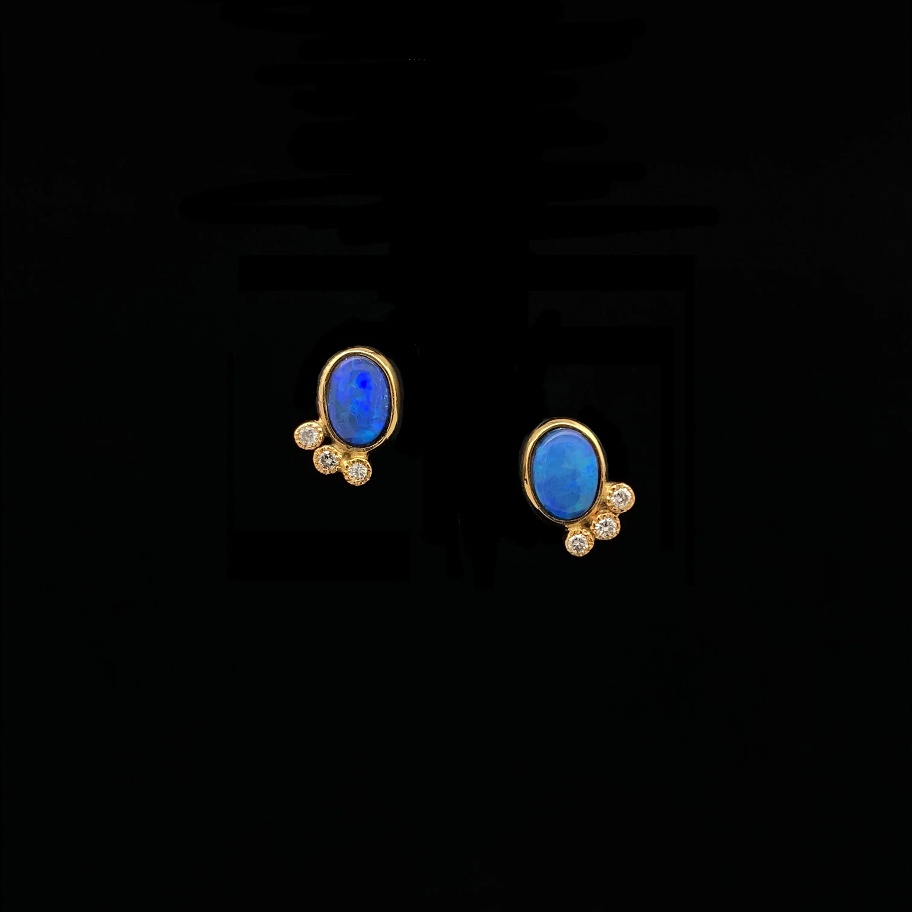 14k Gold Opal and Diamond Studs - Image 5