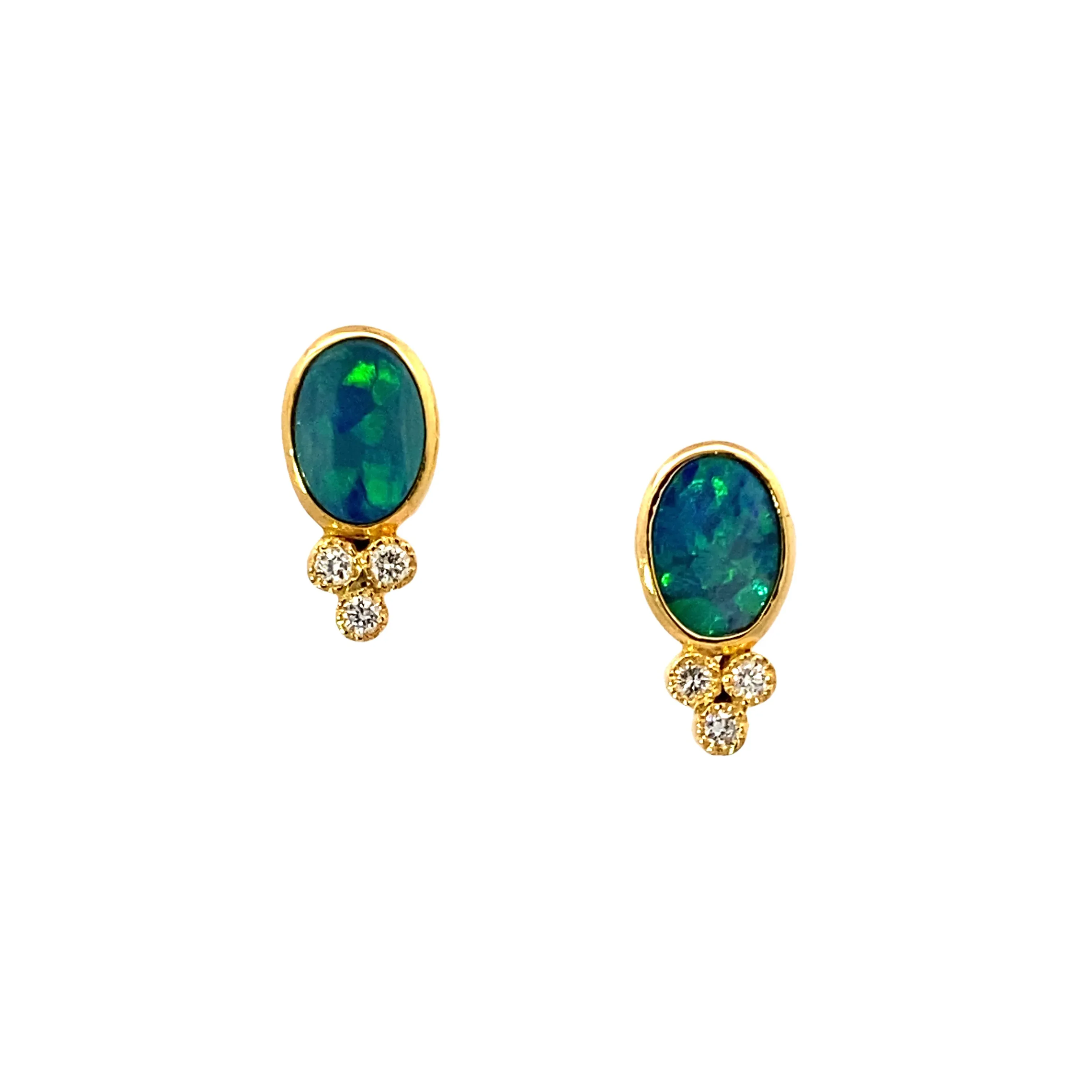 14k Gold Opal and Diamond Studs - Image 7