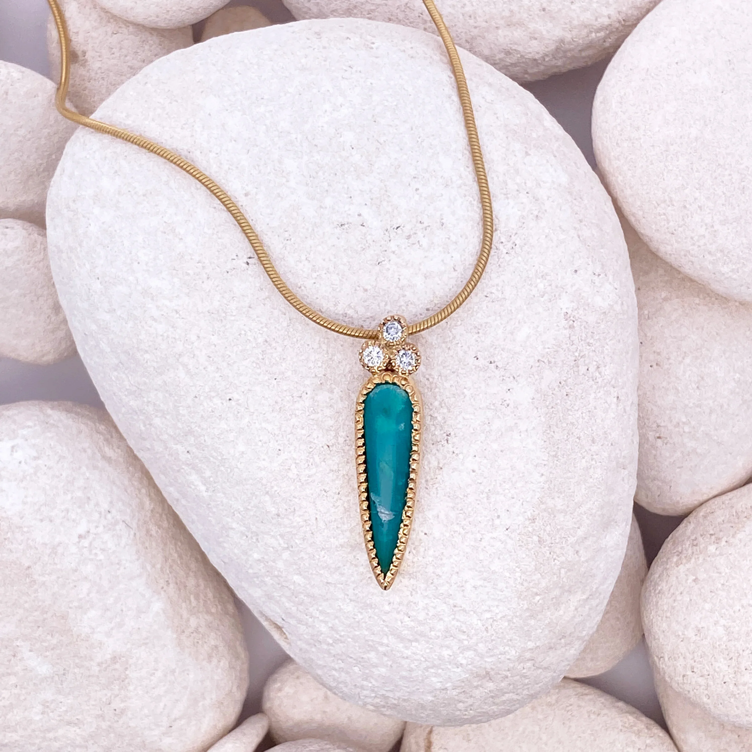 14k Gold Rare Inspiration Mine Gem Silica and Diamond Pendant - Image 3
