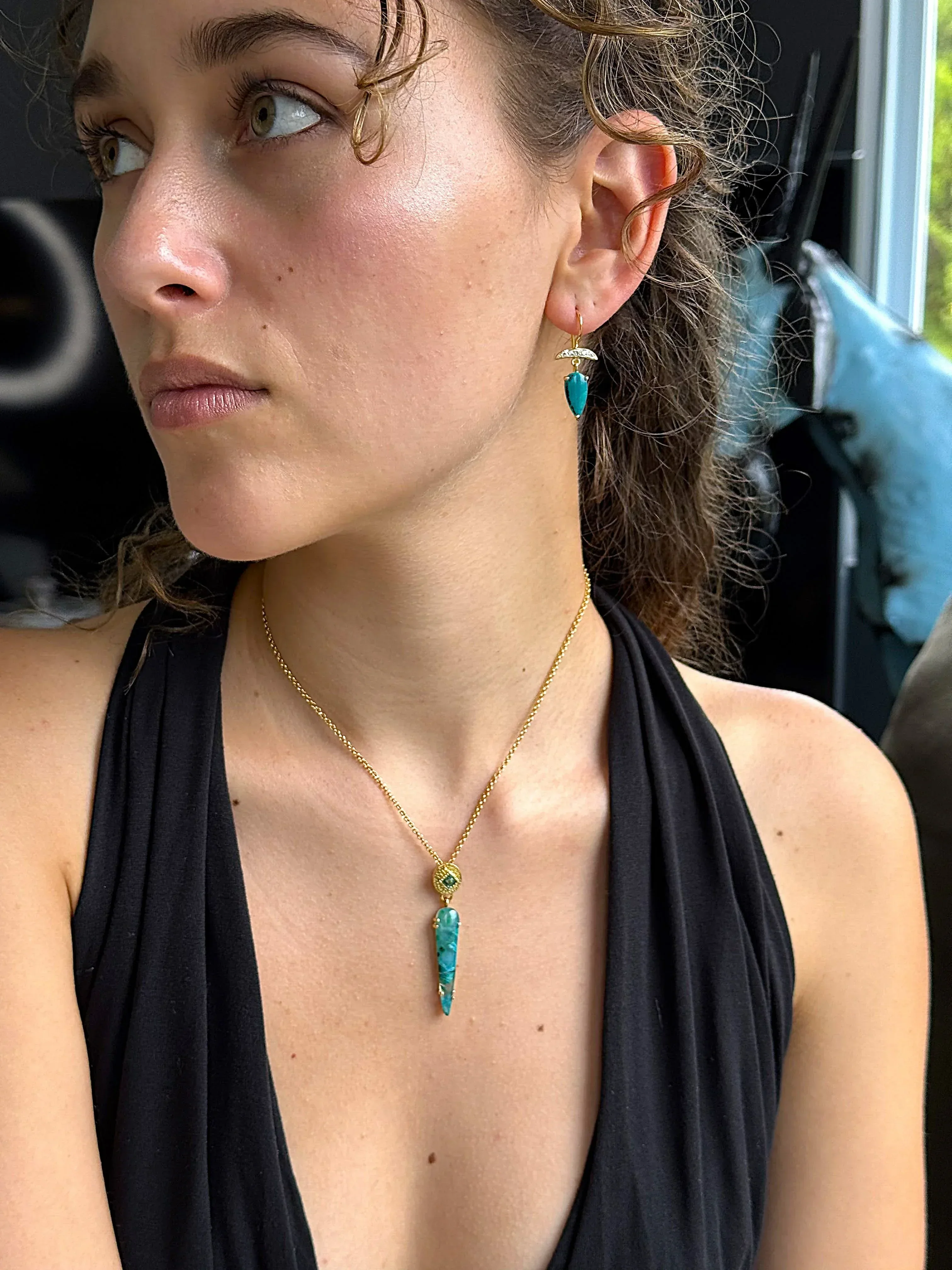 14k Gold Rare Inspiration Mine Gem Silica and Tourmaline Pendant - Image 3