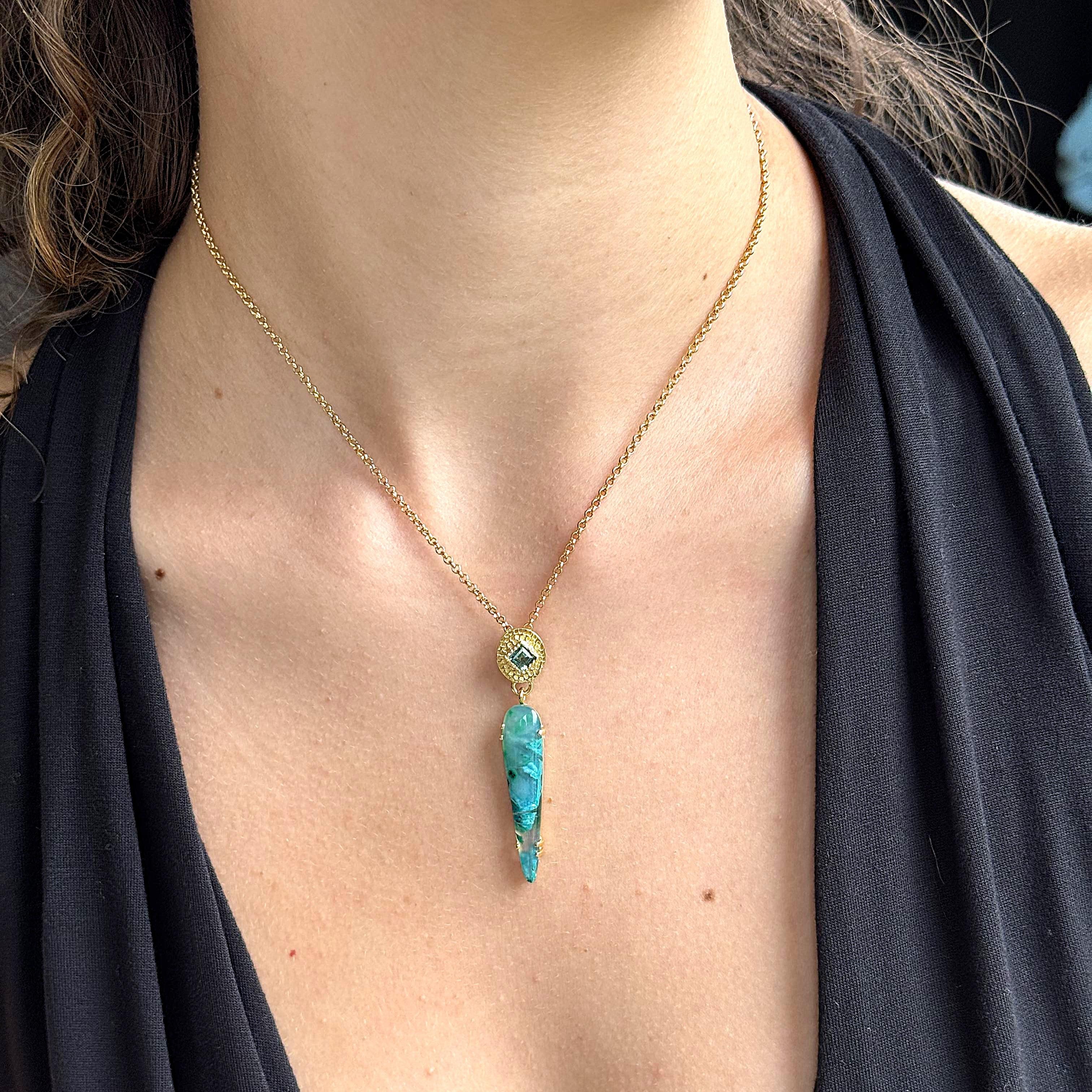 14k Gold Rare Inspiration Mine Gem Silica and Tourmaline Pendant - Image 4