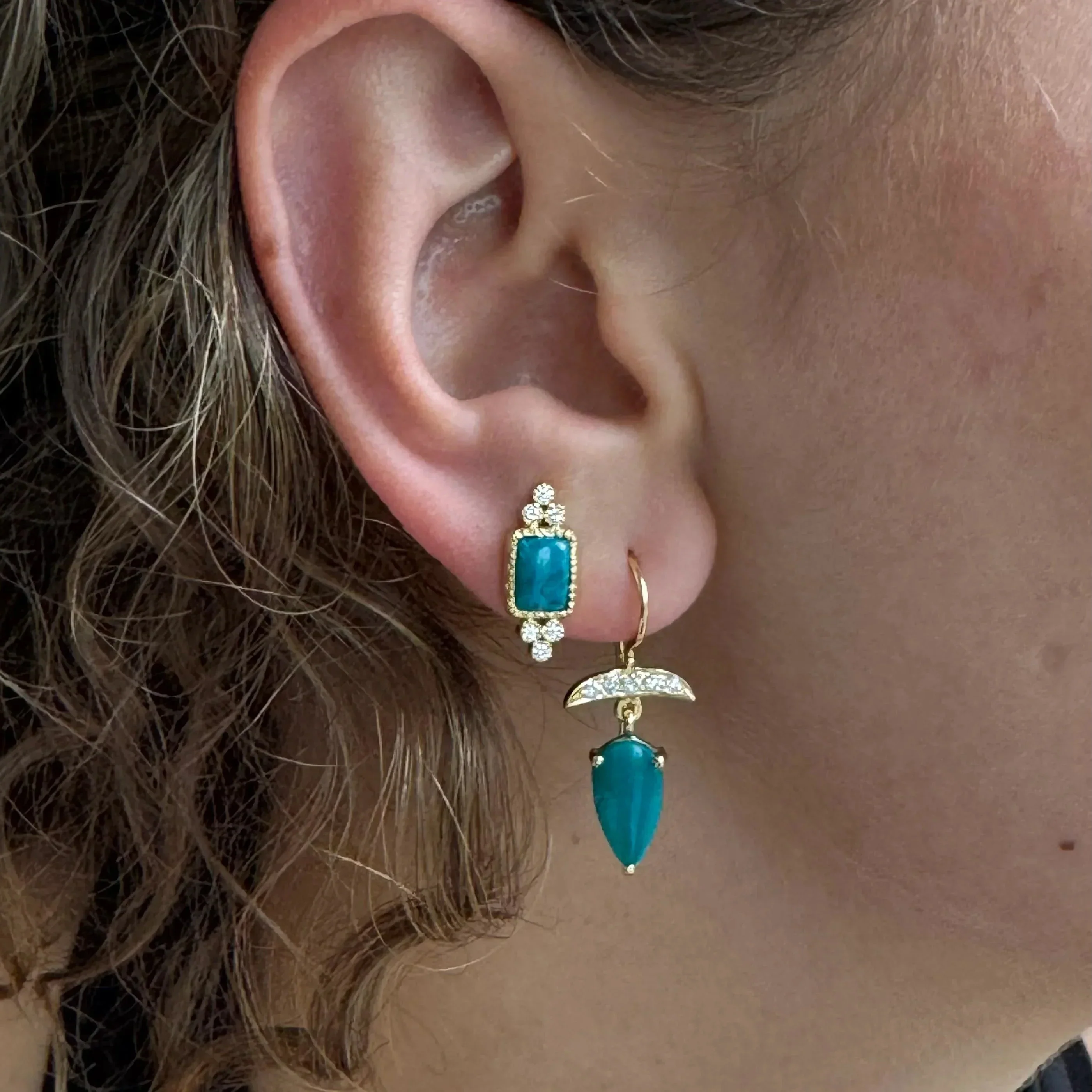 14k Gold Rare Inspiration Mine Gem Silica and Diamond Studs - Image 2