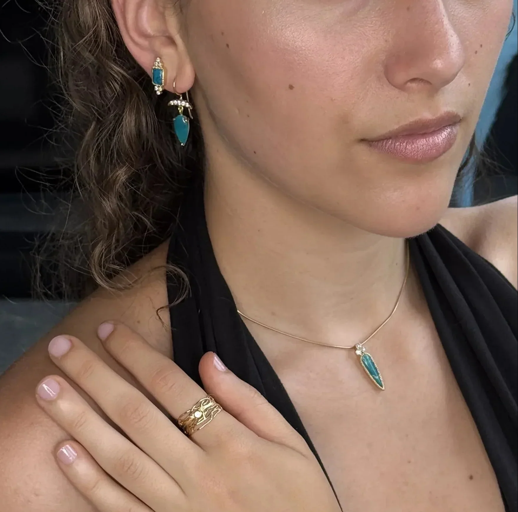 14k Gold Rare Inspiration Mine Gem Silica and Diamond Studs - Image 3