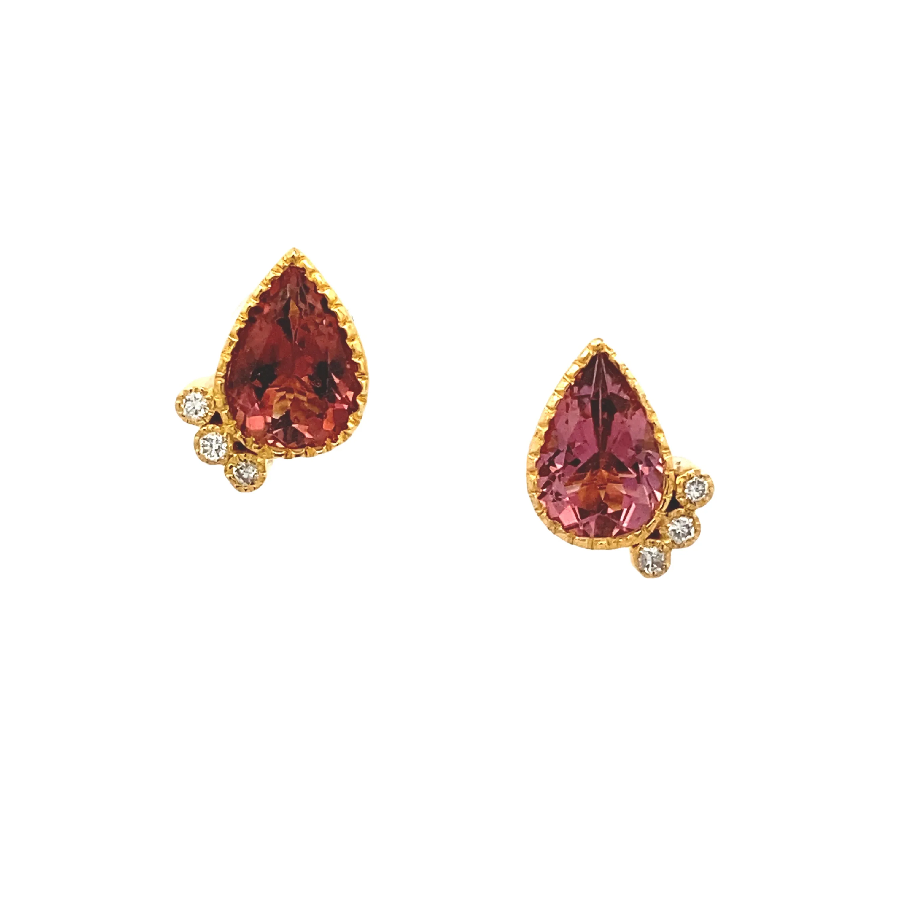 14k Gold Tourmaline and Diamond Studs - Image 3