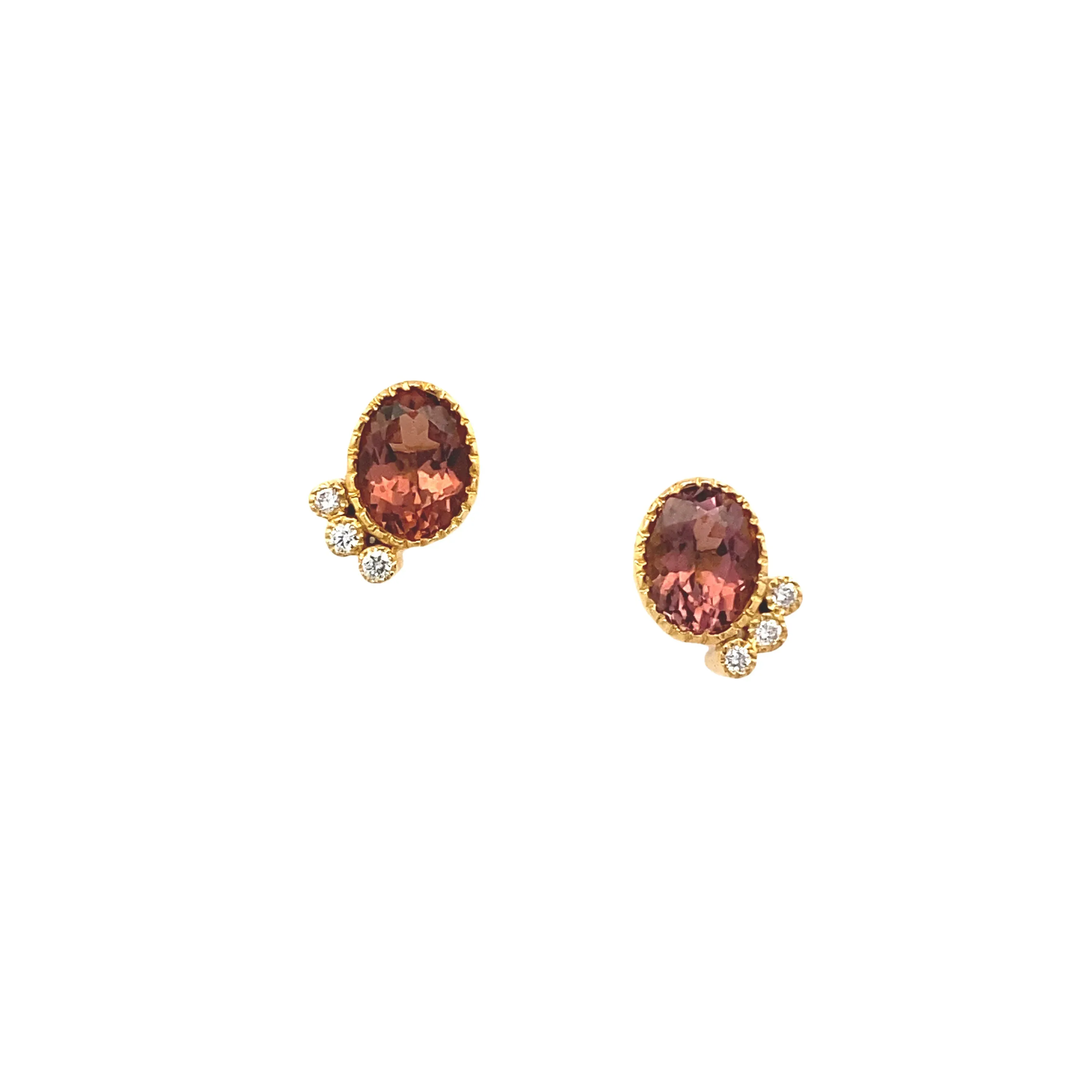 14k Gold Tourmaline and Diamond Studs - Image 4