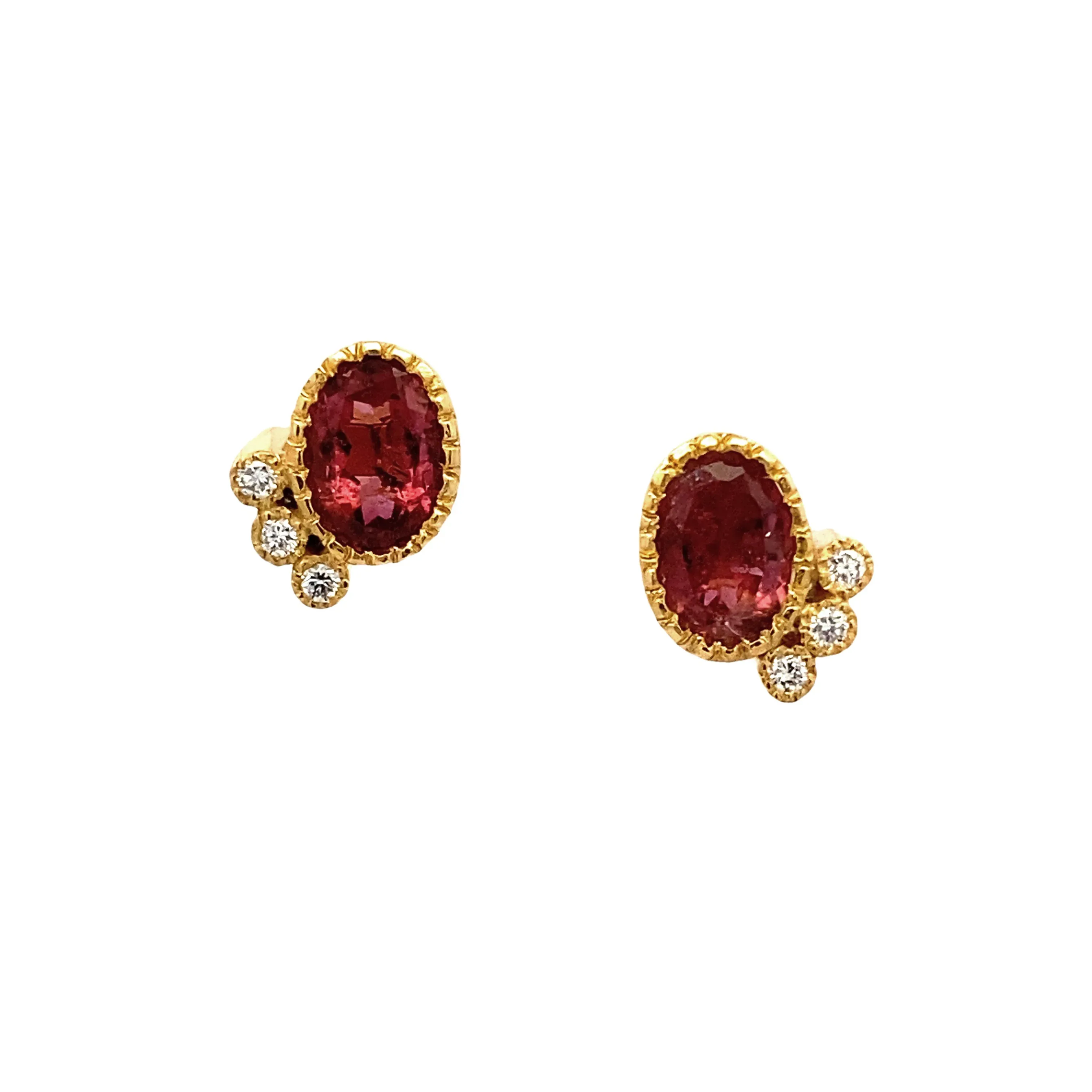14k Gold Tourmaline and Diamond Studs - Image 6