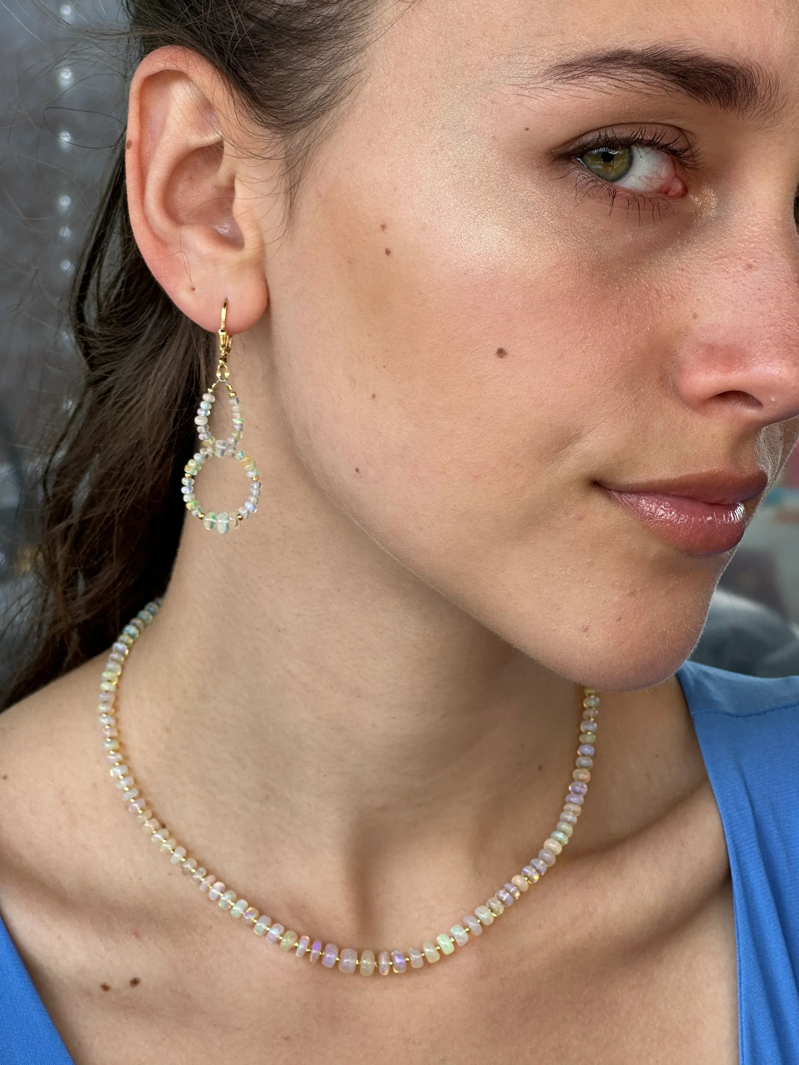 Graduated White Opal 14k Gemstone Necklace - Image 8