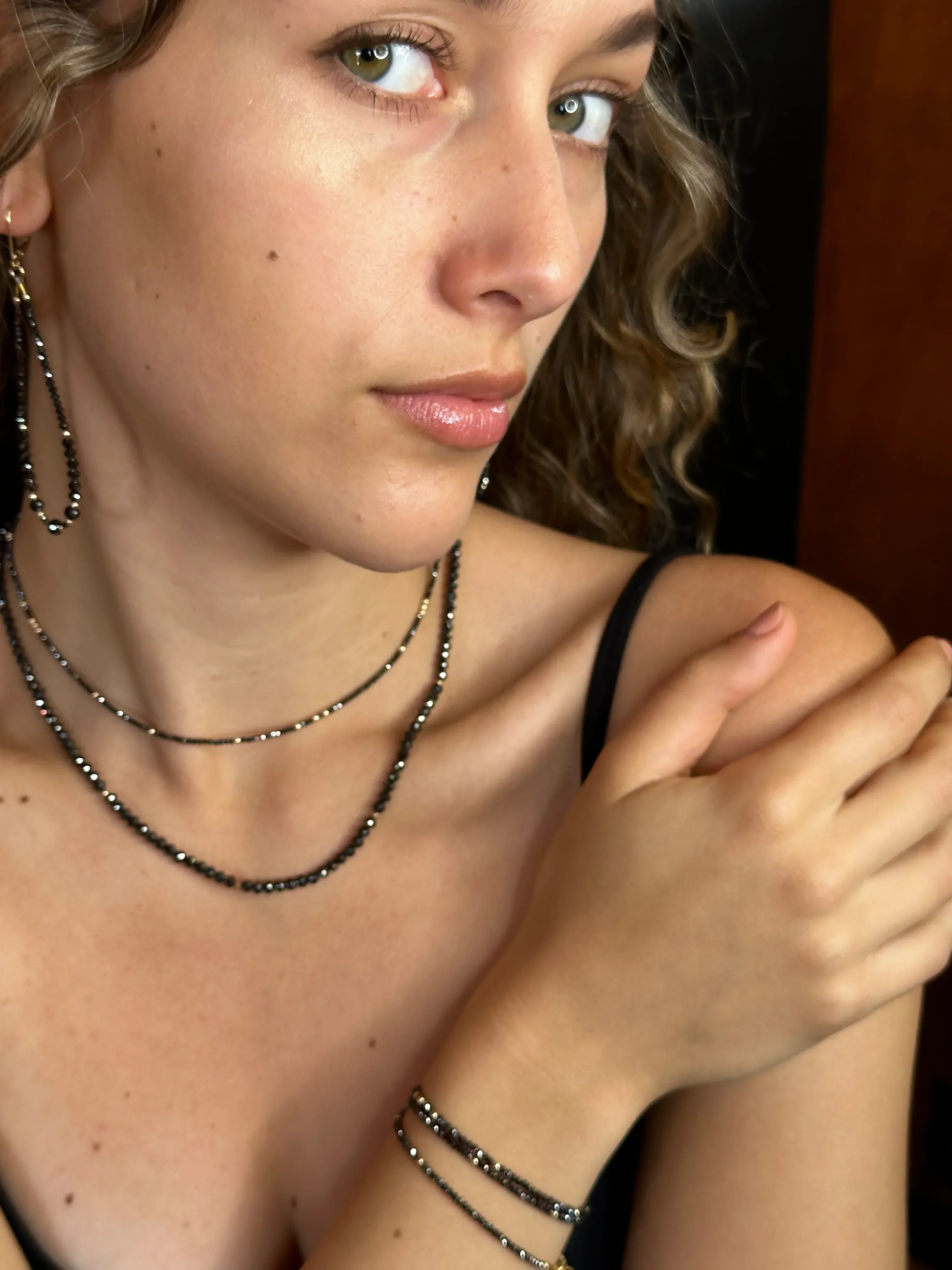 14k Black Diamond Beads Adjustable Necklace - Image 6