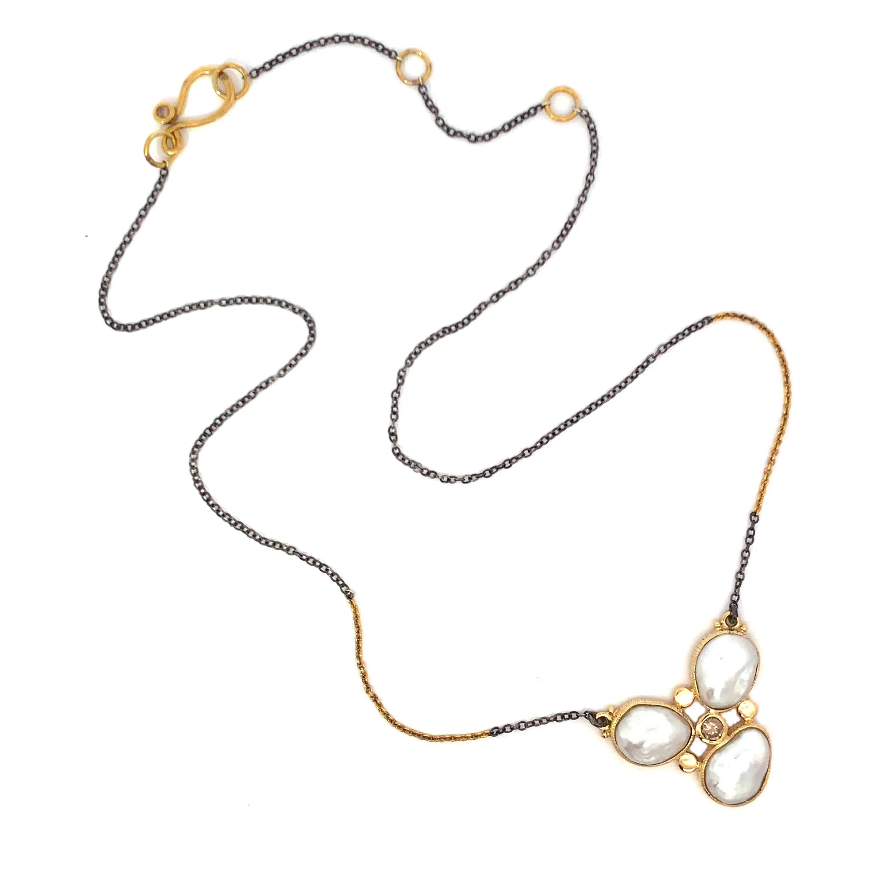 14k South Sea Keshi Pearl Necklace with Champagne Diamond - Image 3
