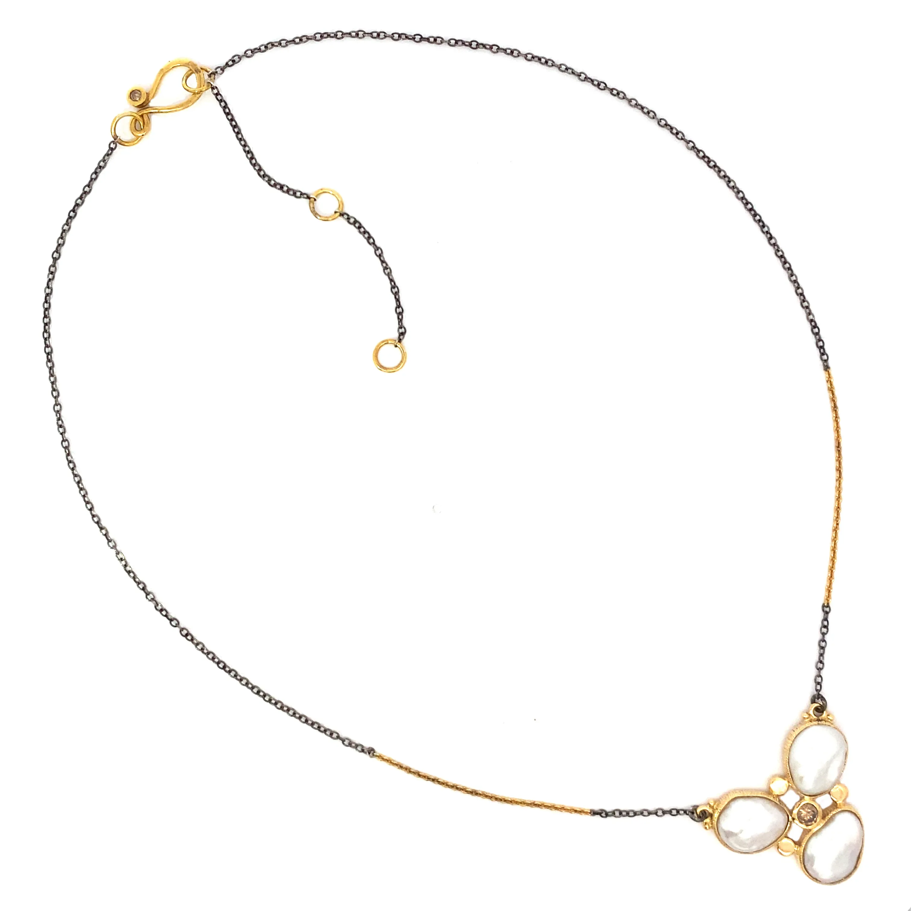 14k South Sea Keshi Pearl Necklace with Champagne Diamond - Image 4