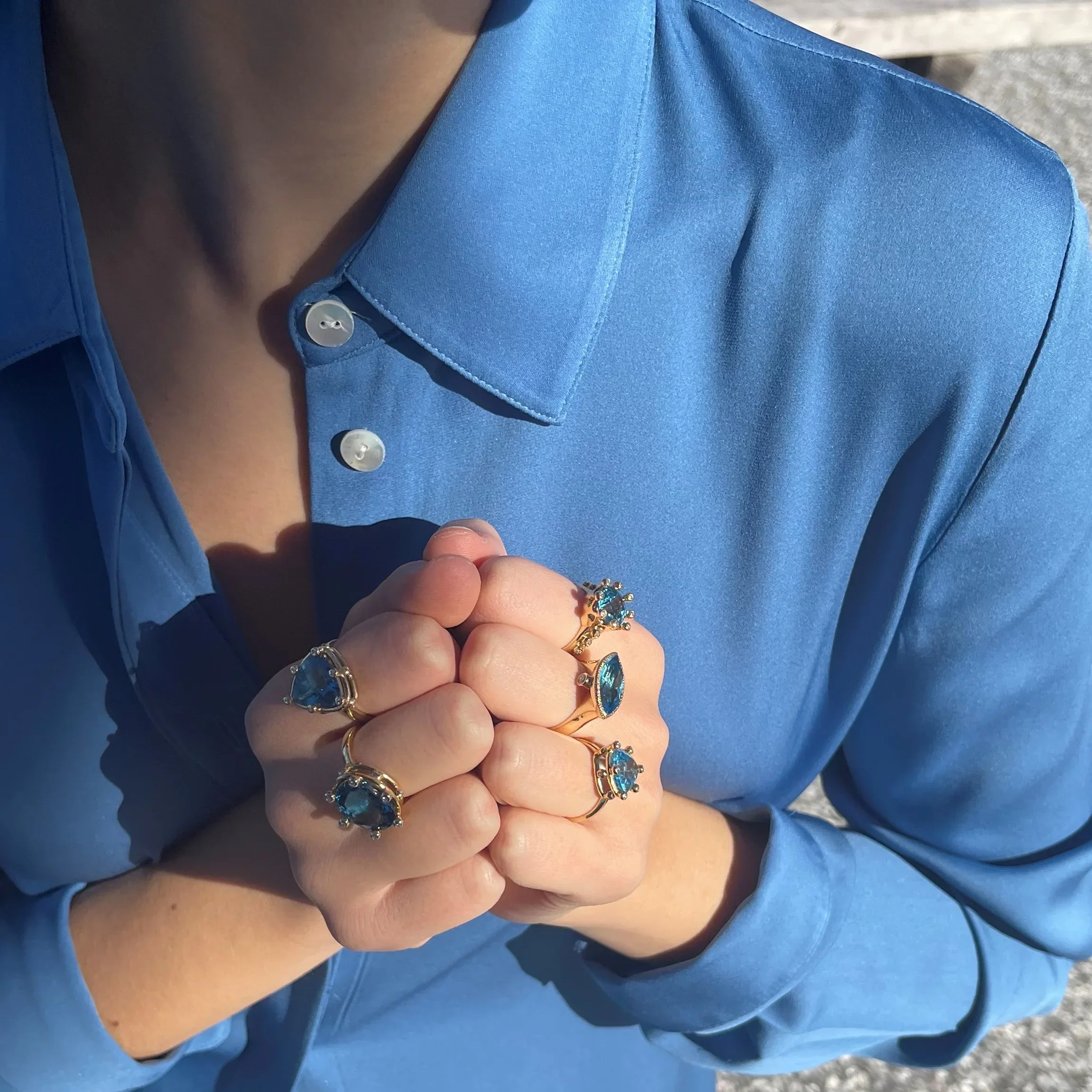 14K Swiss Blue Topaz and Diamond Crown Ring - Image 5