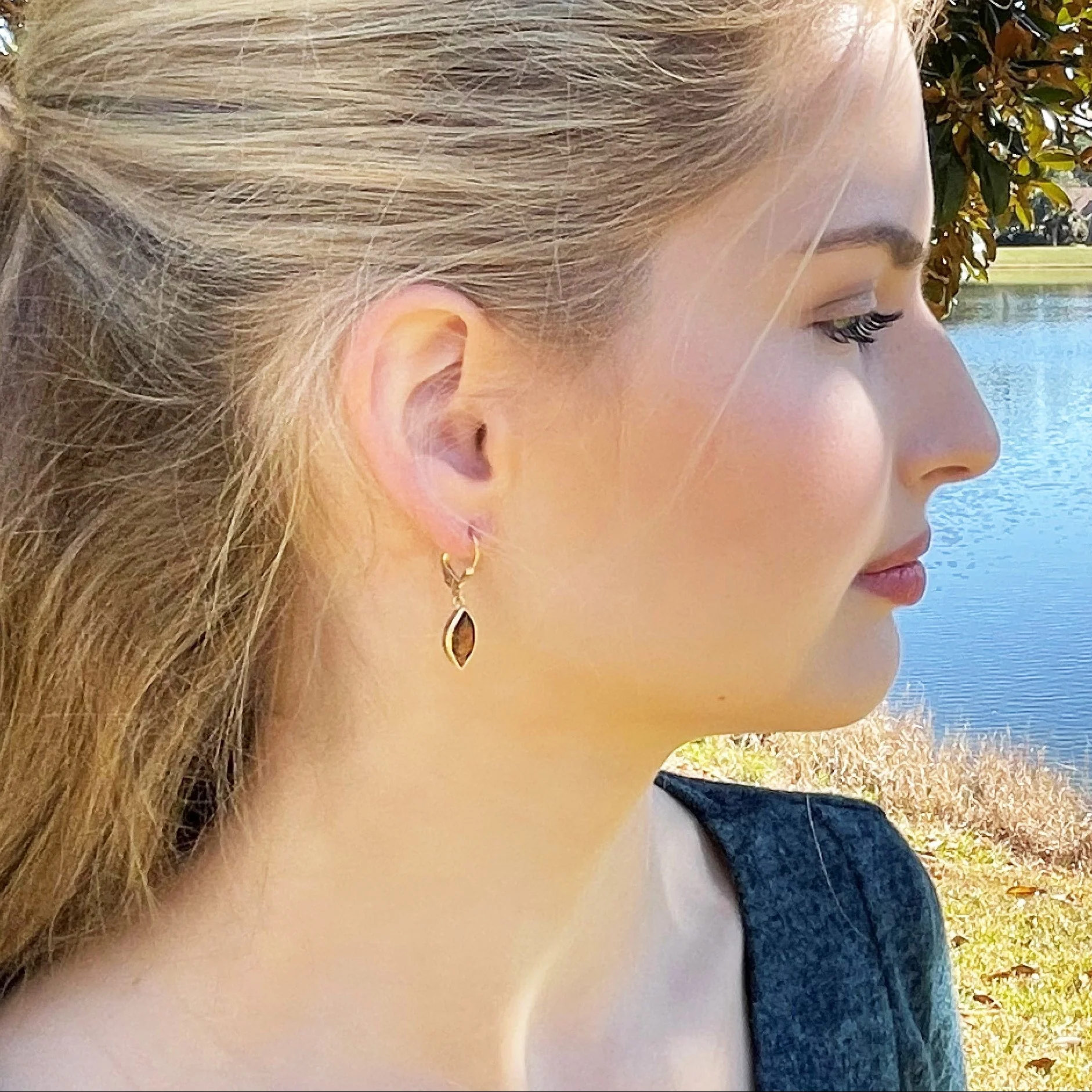 18k Vermeil Marquise Gemstone Earrings - Image 3