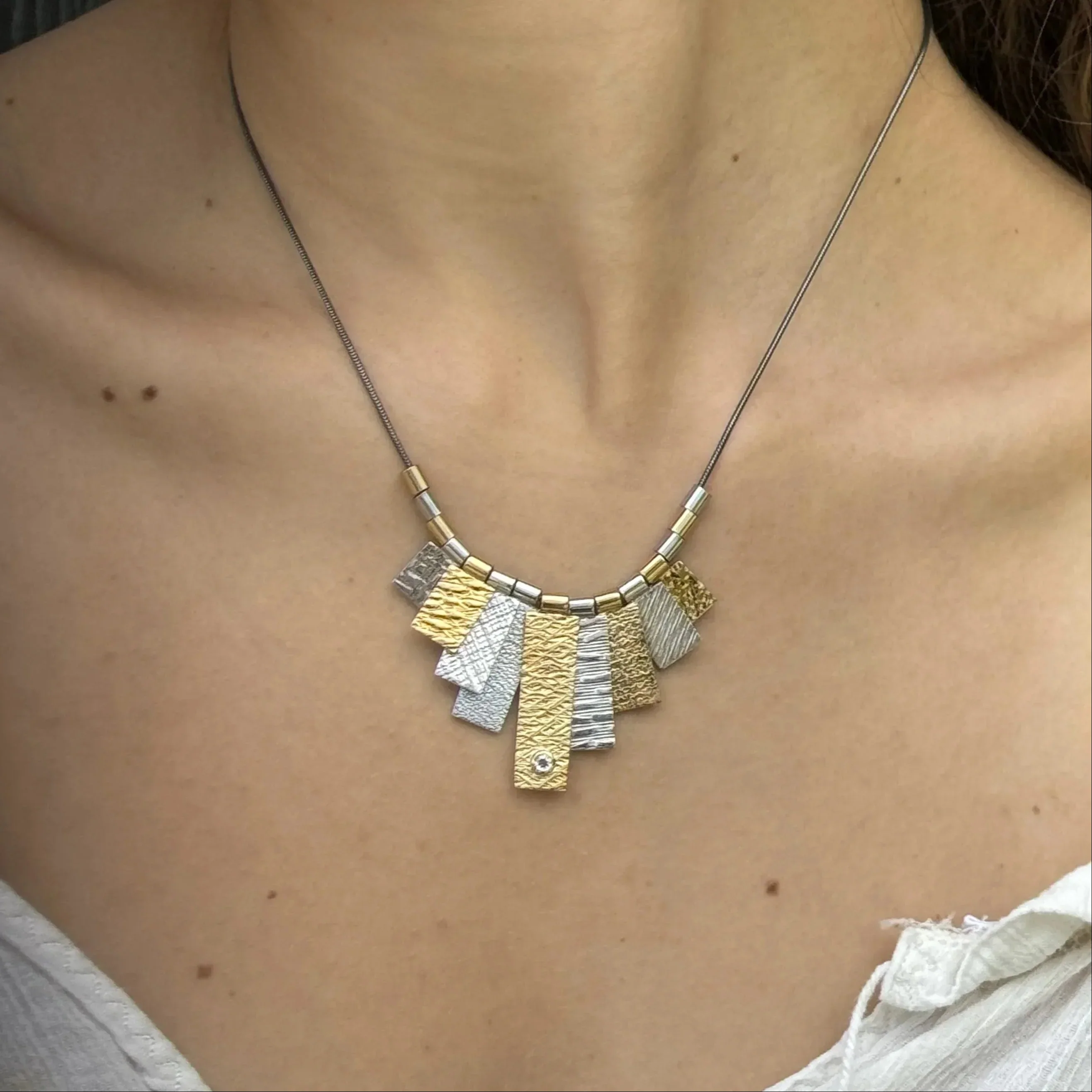 9 Tab Mixed Metal Necklace with Diamond - Image 4