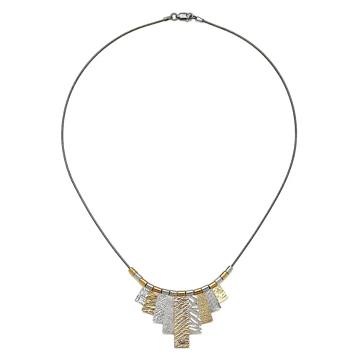 9 Tab Mixed Metal Necklace with Diamond - Image 5