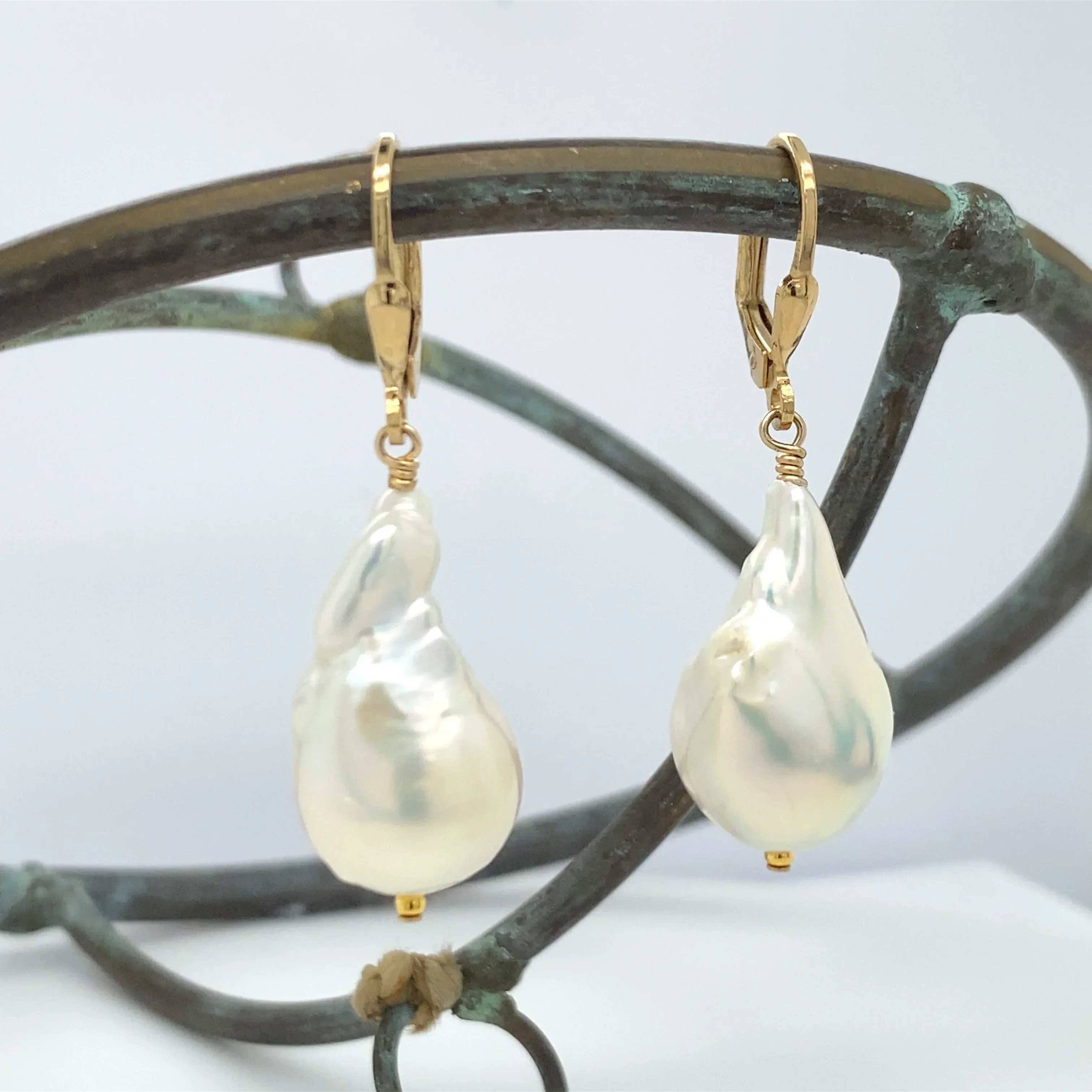Baroque Pearl Drop Earrings - Silver or Gold - Image 3