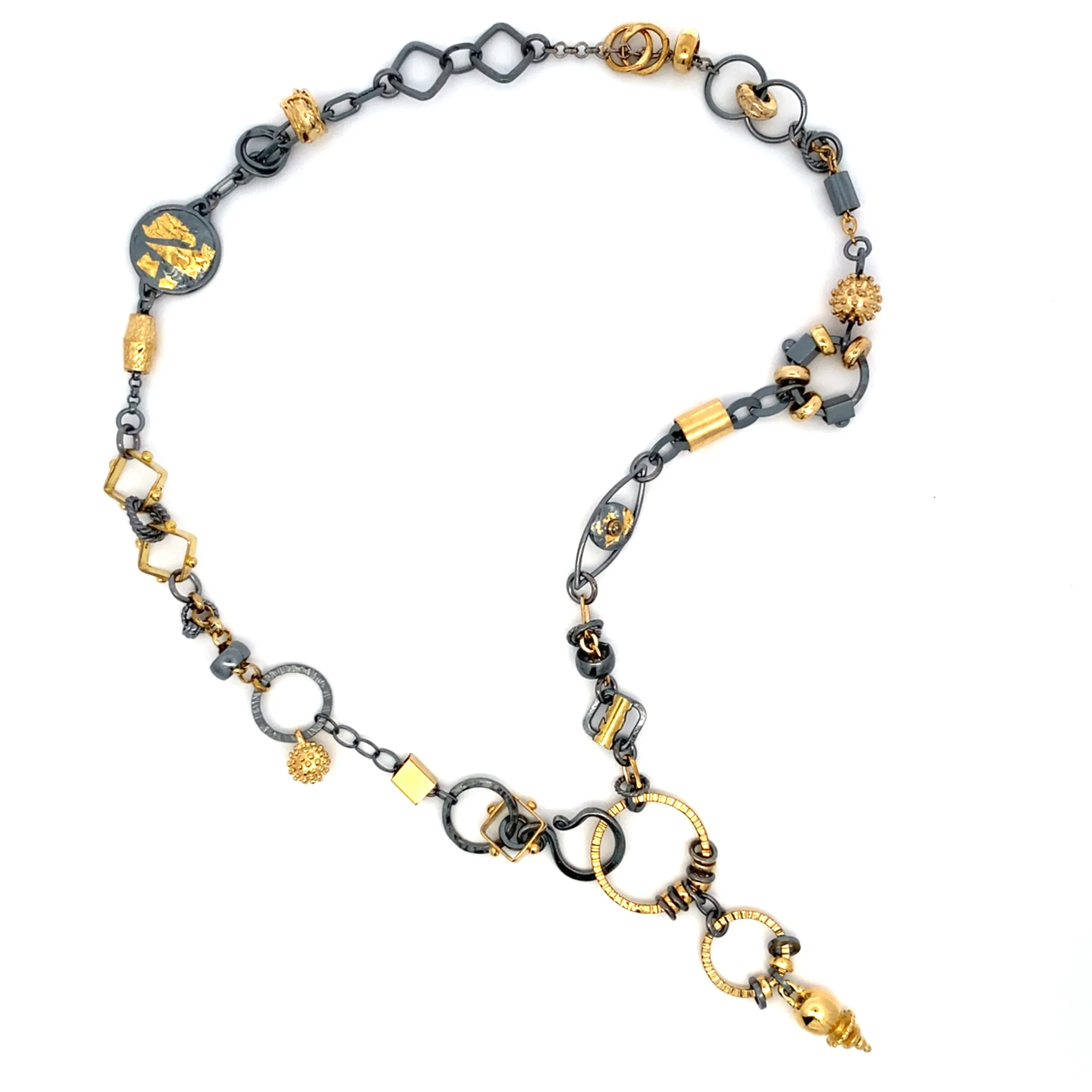 Black and Gold Plumb Bob Sculpture Necklace - Champagne Diamond