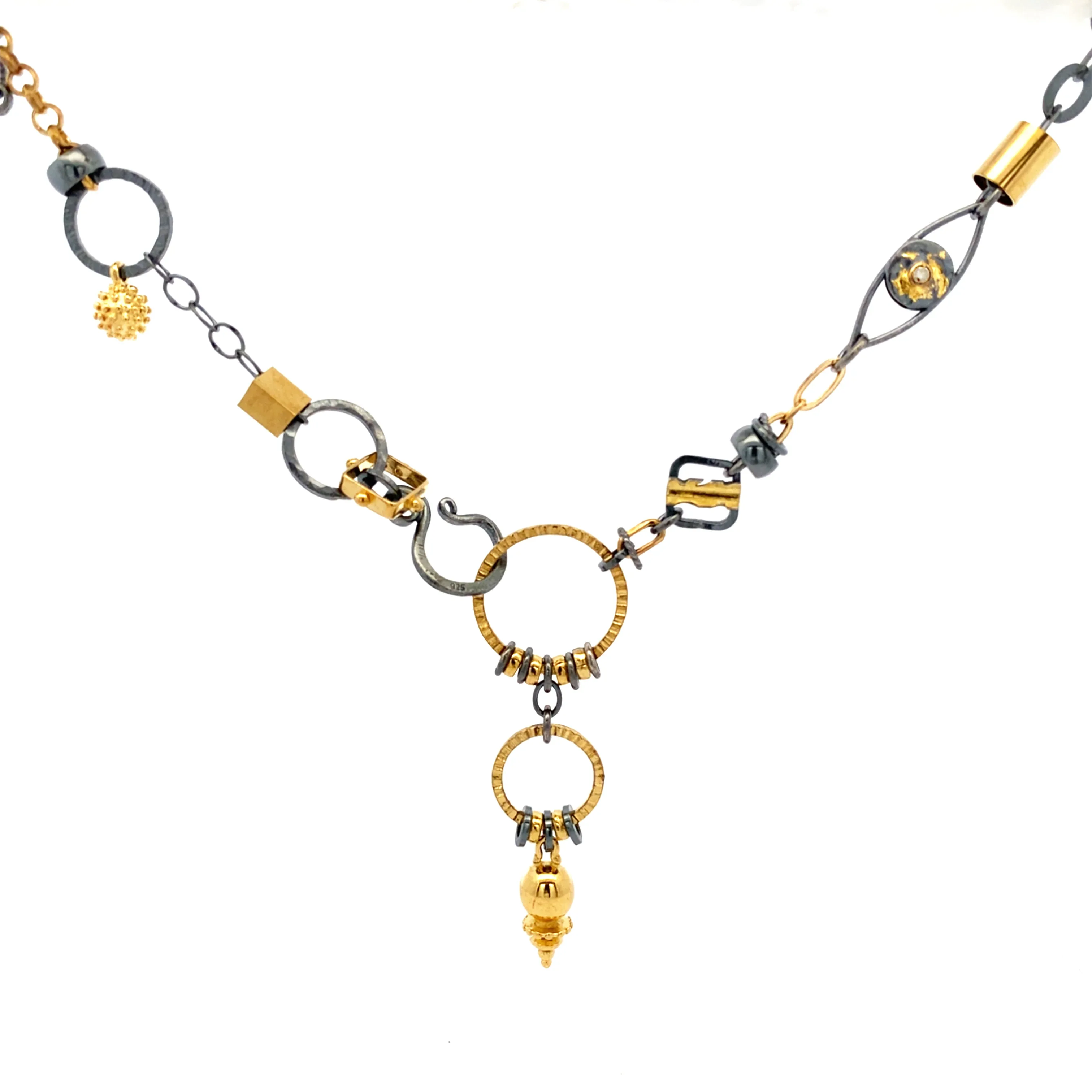 Black and Gold Plumb Bob Sculpture Necklace - Champagne Diamond - Image 2