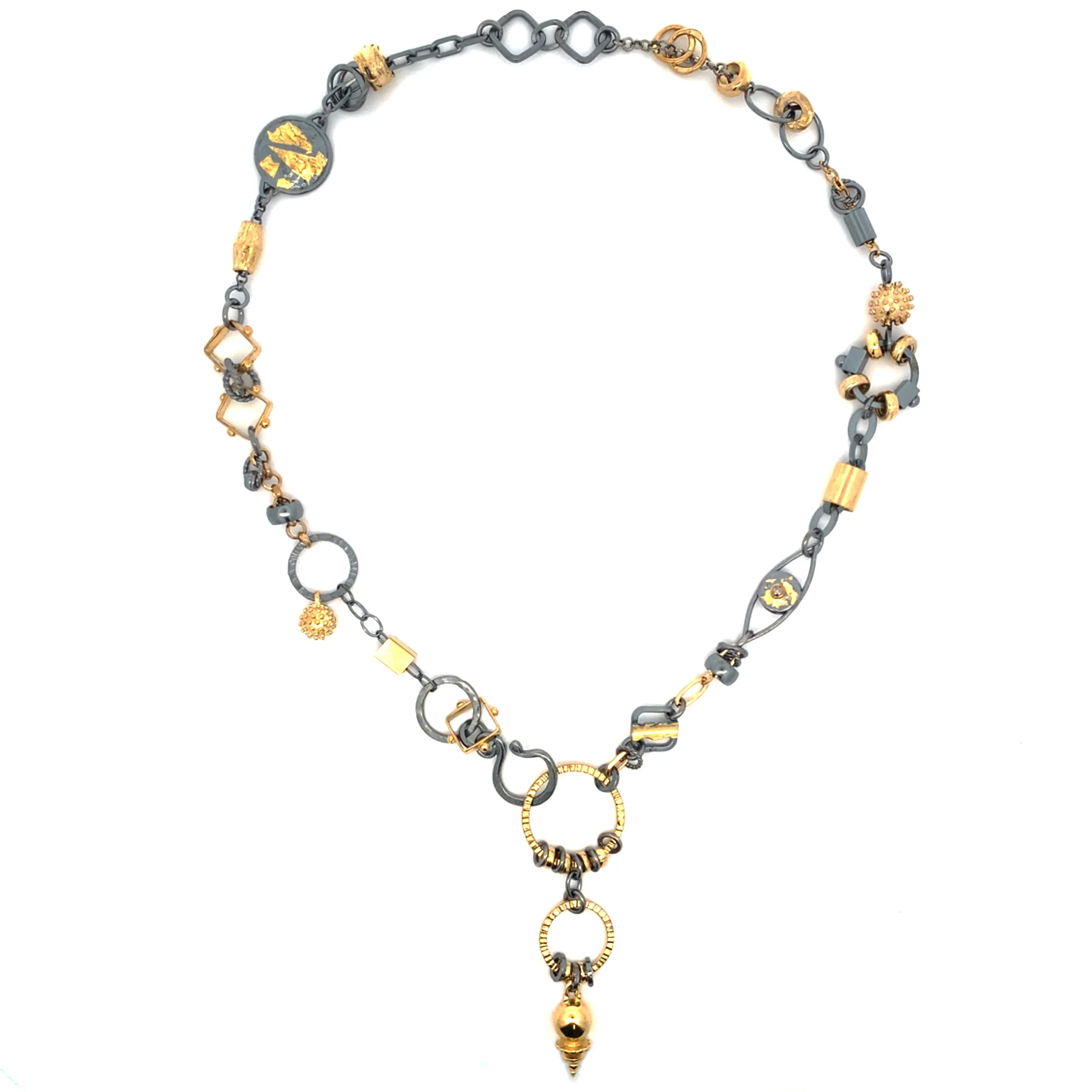Black and Gold Plumb Bob Sculpture Necklace - Champagne Diamond - Image 3