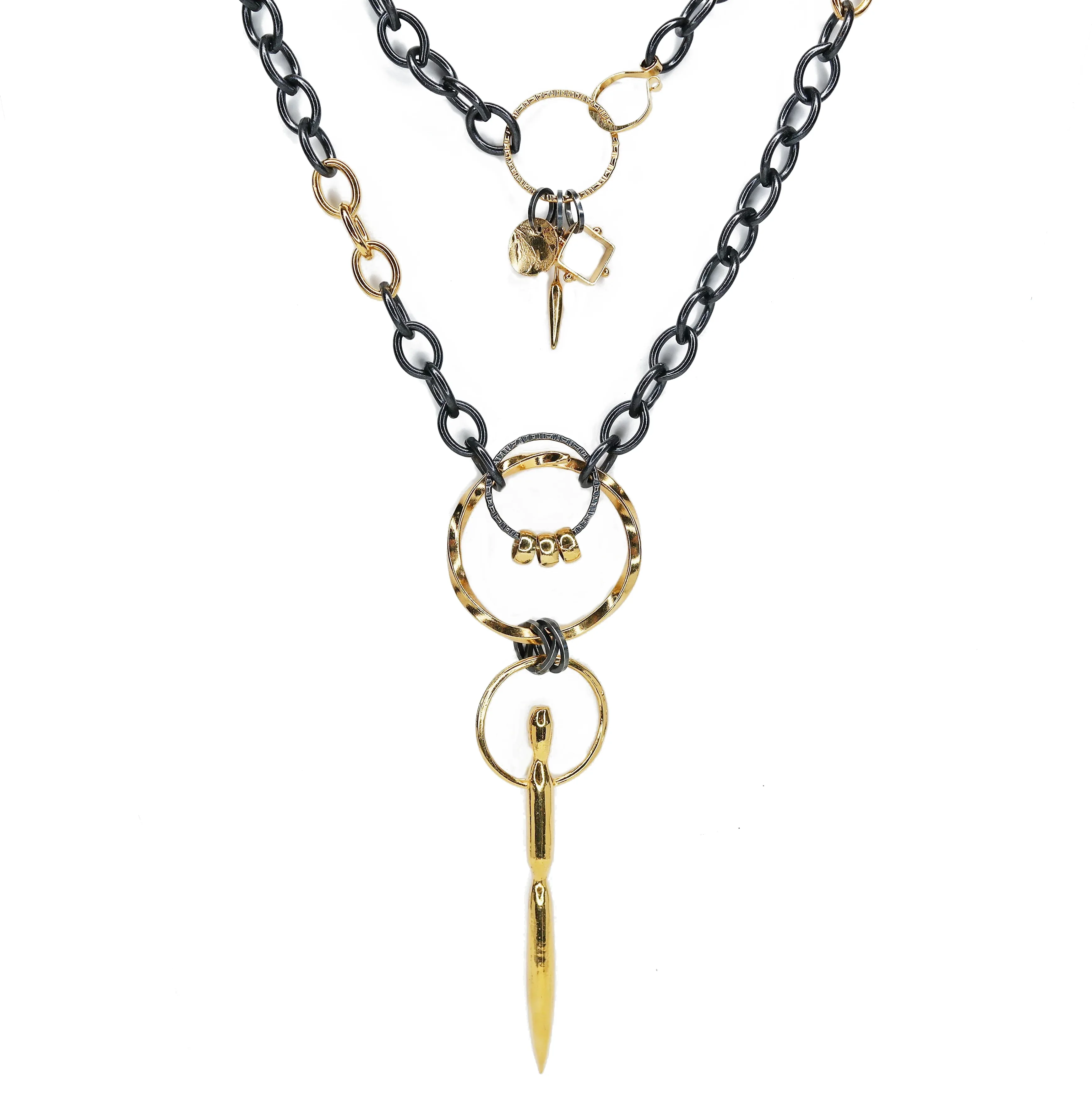 Black and Gold Upcycled Necklace - Large - Image 2
