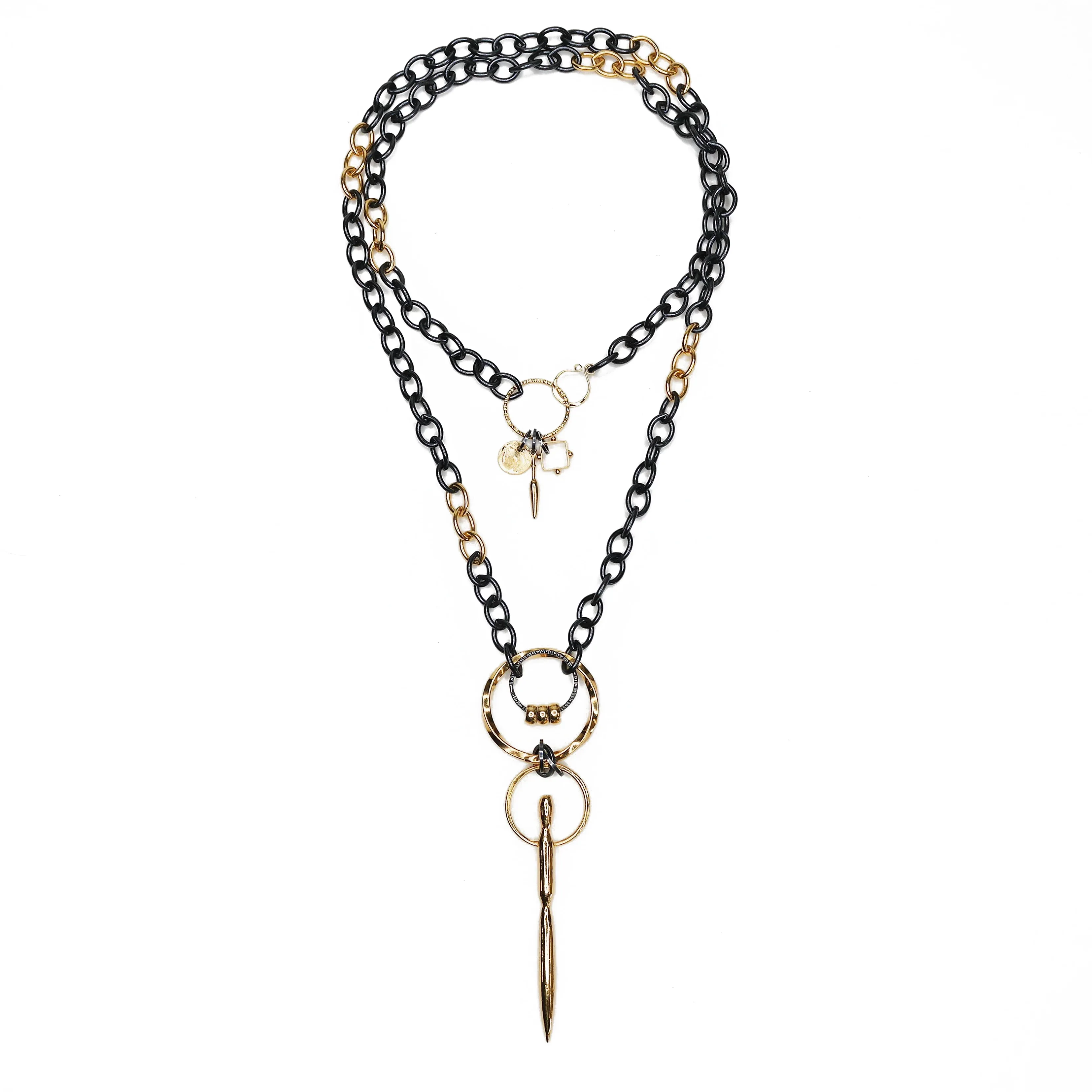 Black and Gold Upcycled Necklace - Large - Image 3