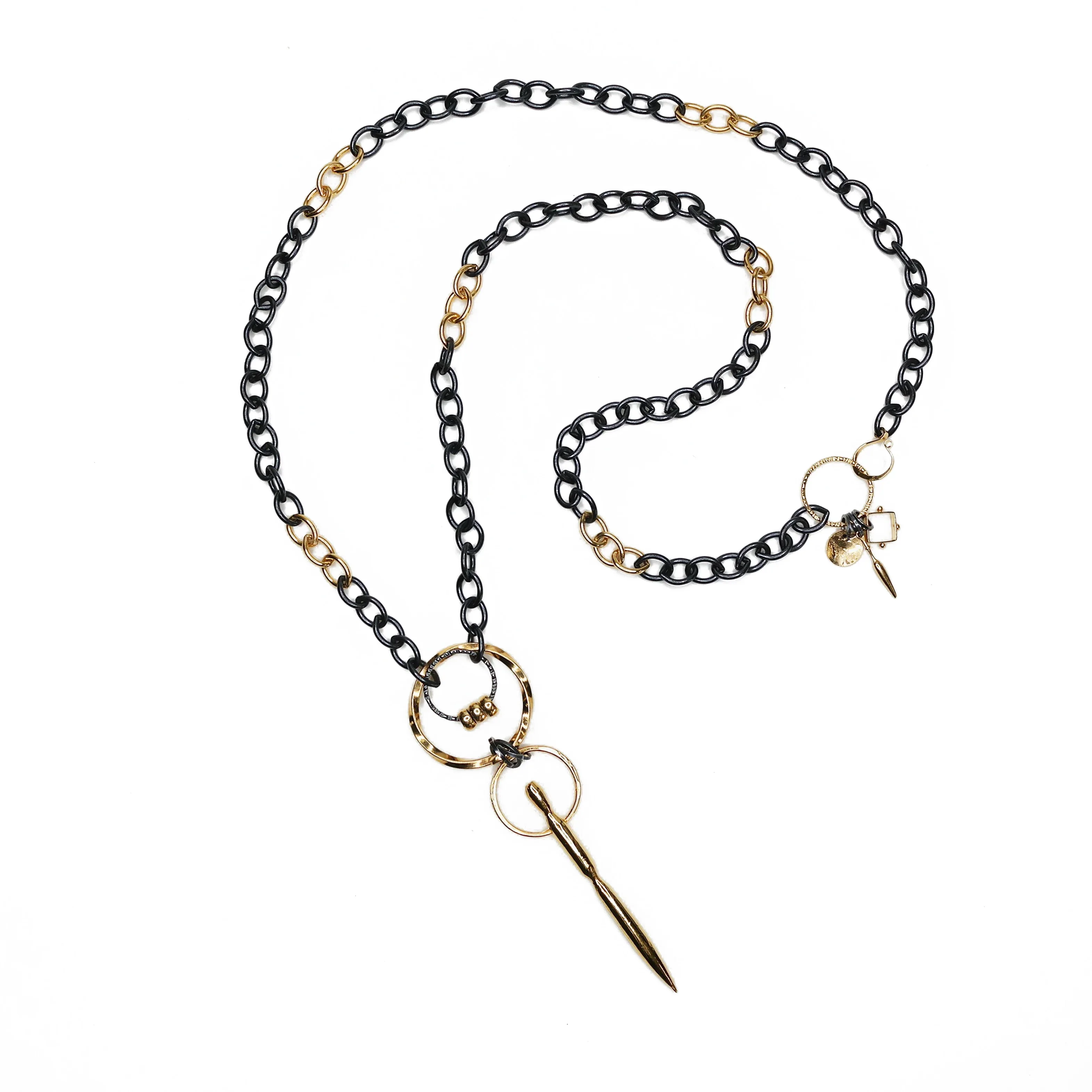 Black and Gold Upcycled Necklace - Large - Image 4