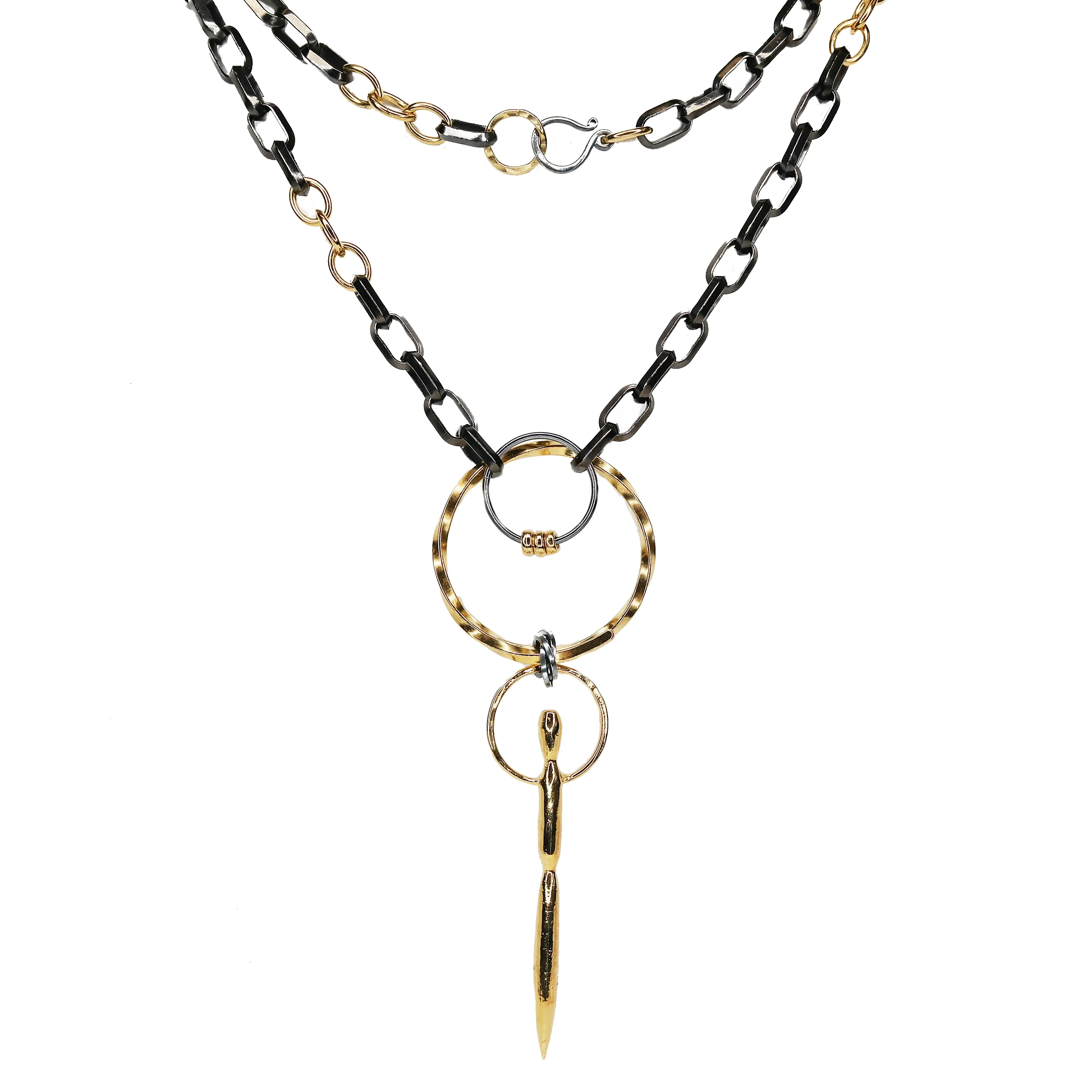 Black and Gold Upcycled Necklace - XL - Image 2
