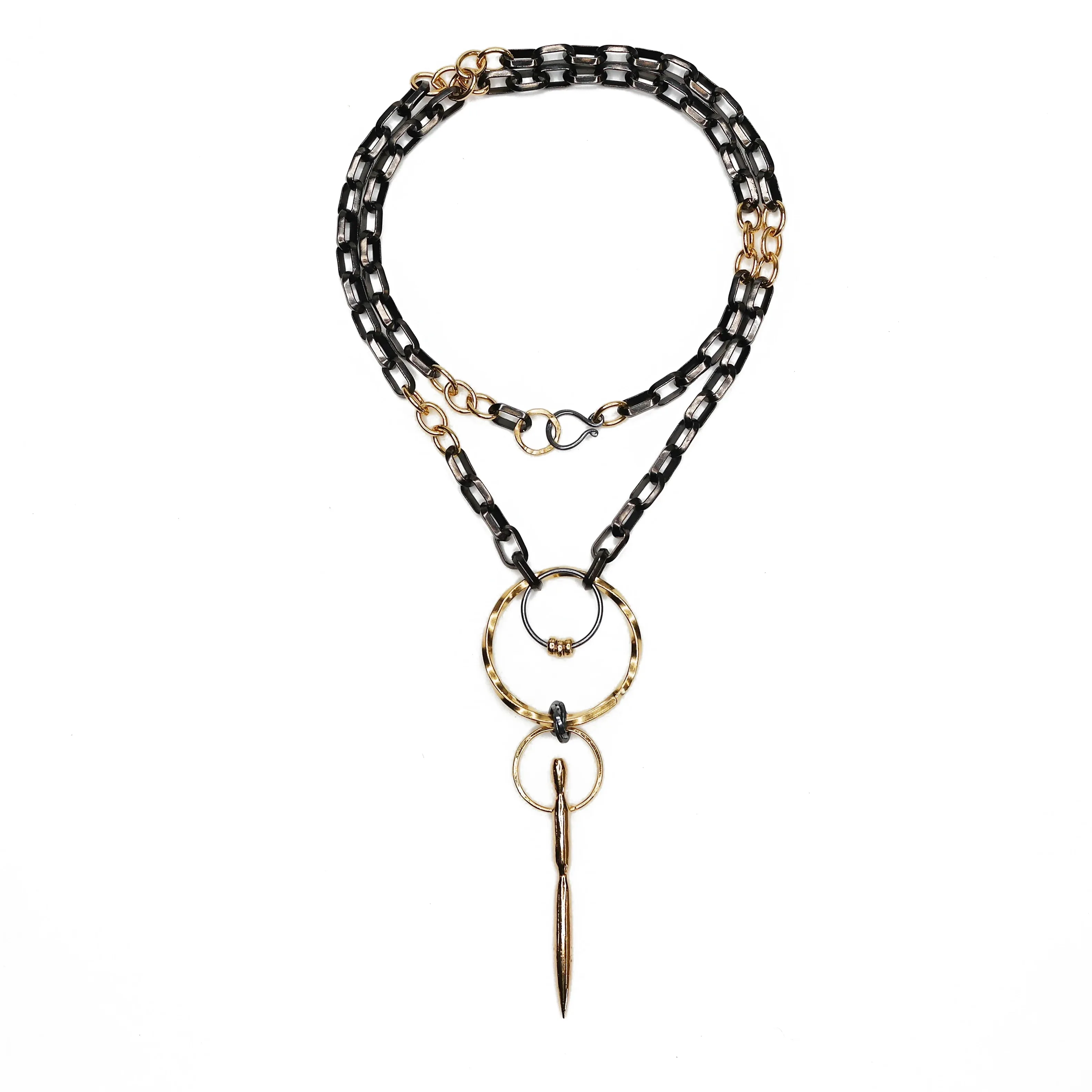 Black and Gold Upcycled Necklace - XL - Image 3