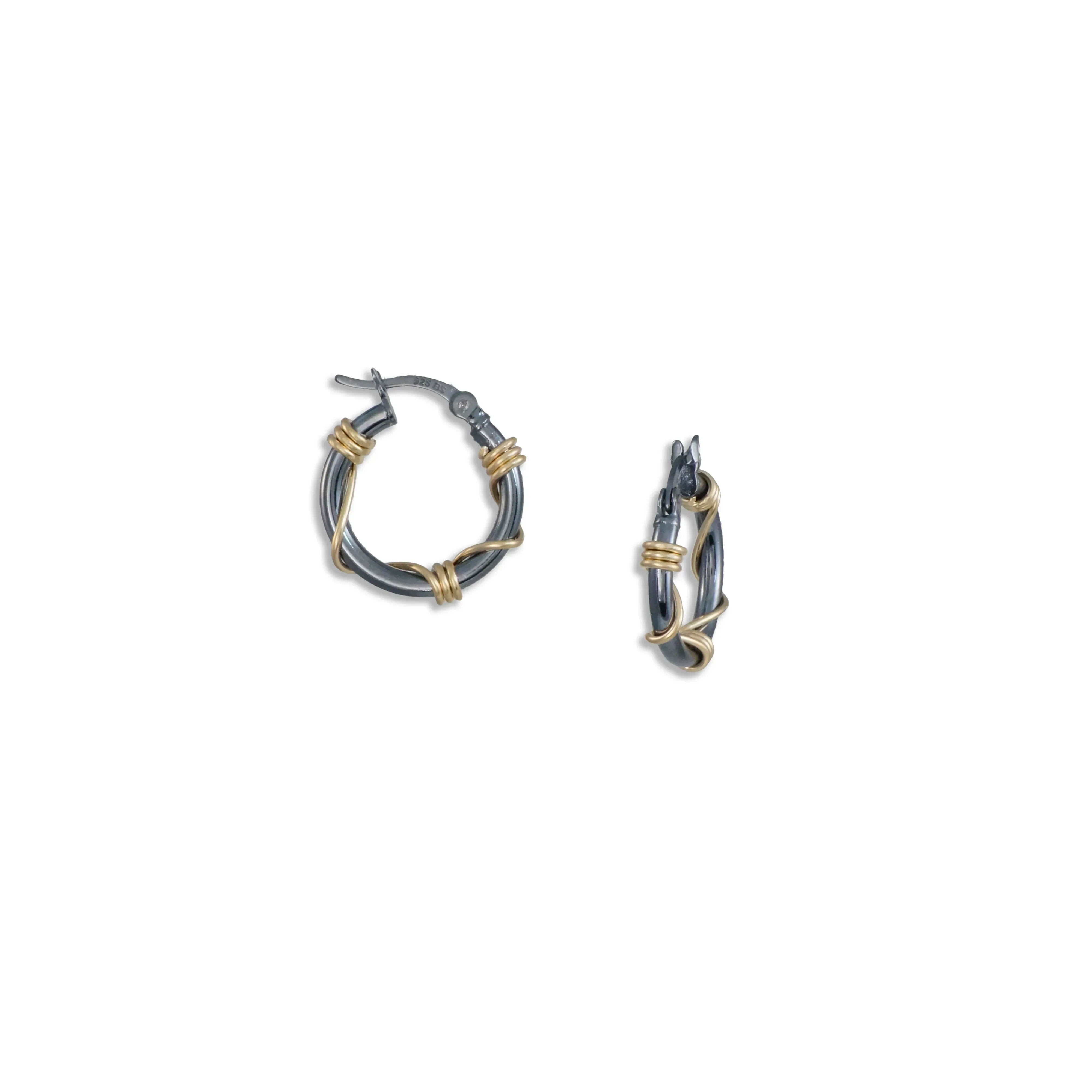 Unique Hoop Earrings - Black and Gold Wrapped - Image 3
