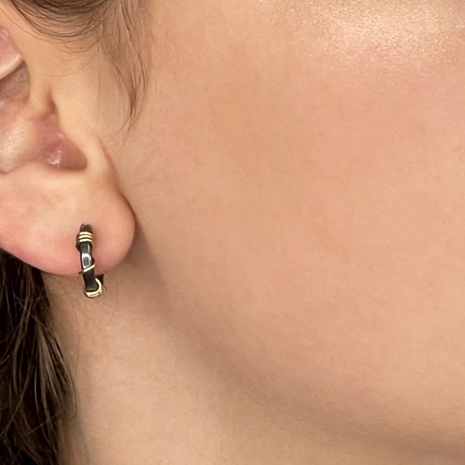 Unique Hoop Earrings - Black and Gold Wrapped - Image 5