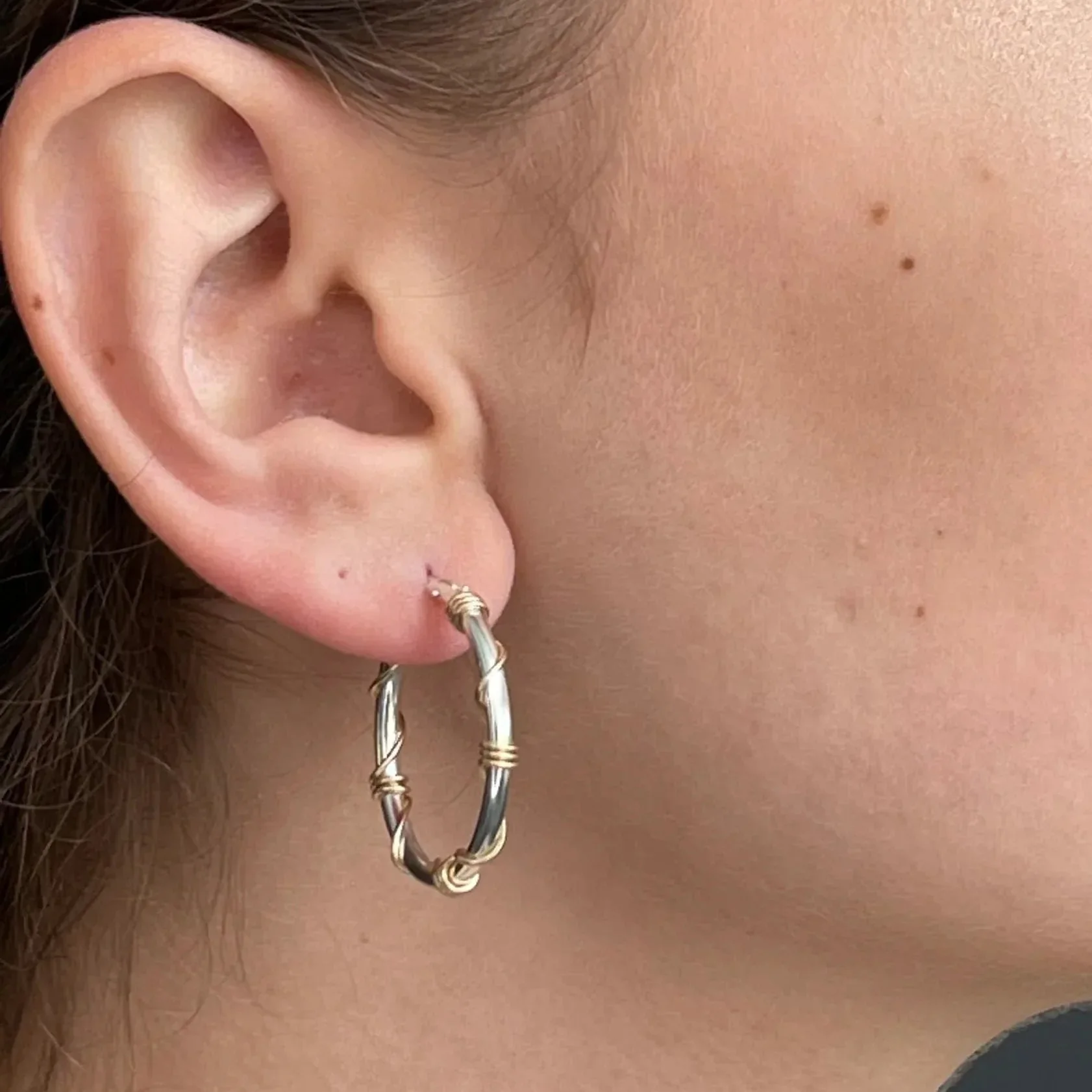 Unique Hoop Earrings - Black and Gold Wrapped - Image 6