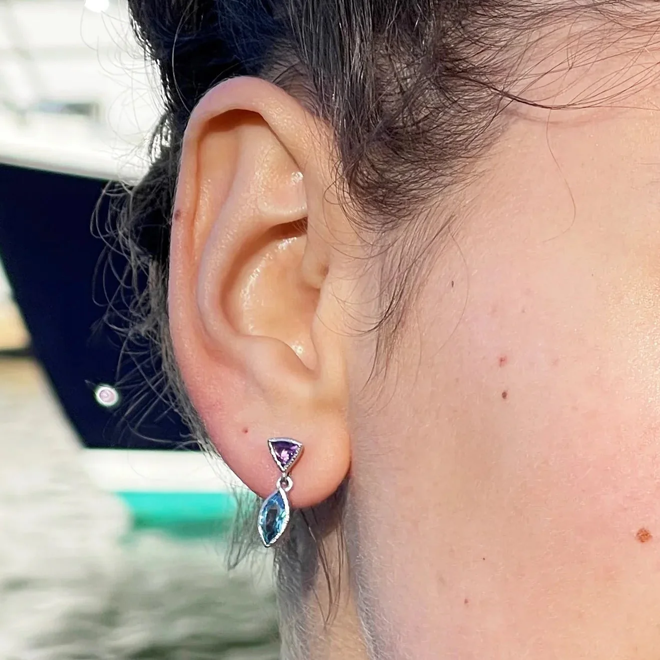 Silver, White Rhodium Tiny Petal Earrings - Image 3