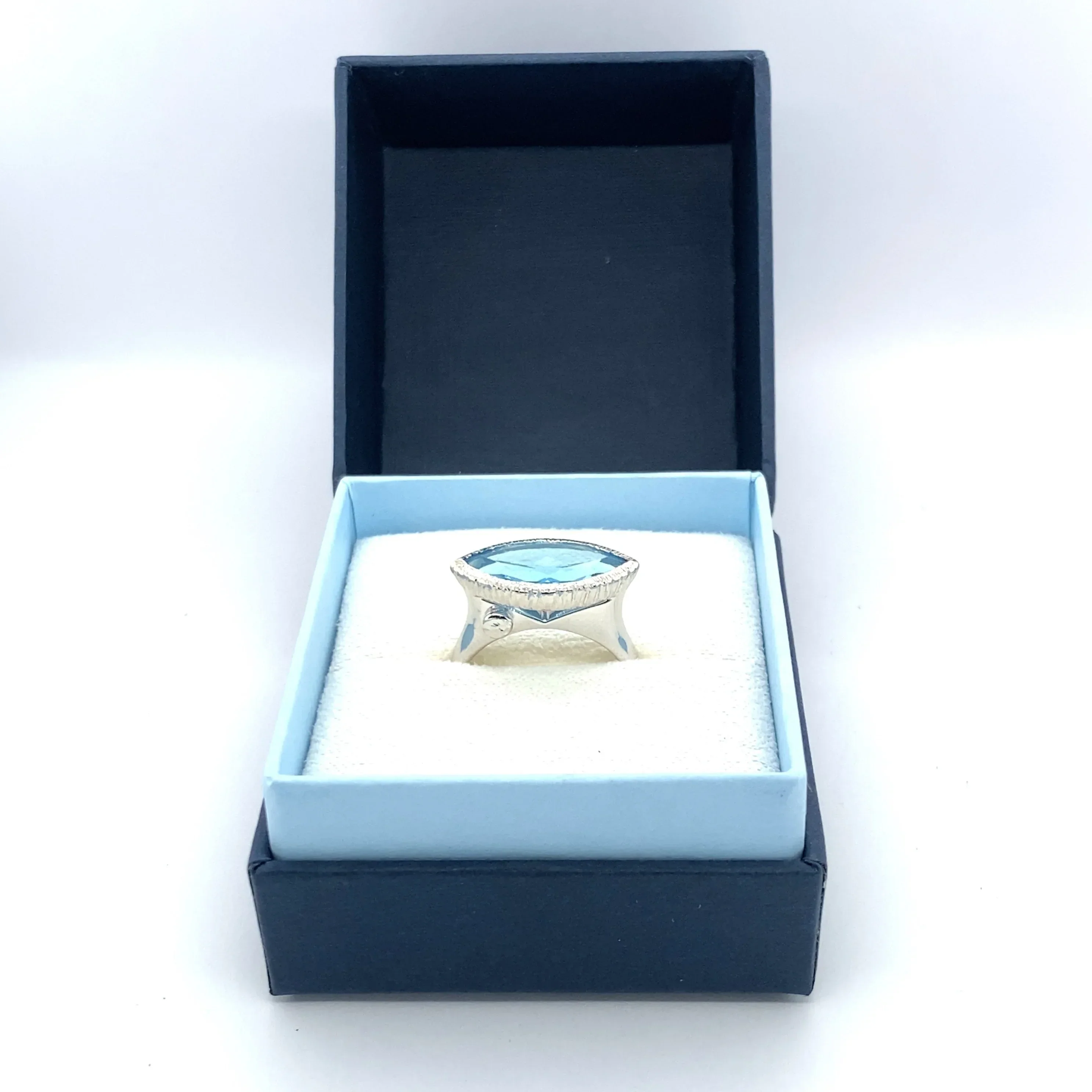 East West Marquise Blue Topaz Ring - White Rhodium - Image 5