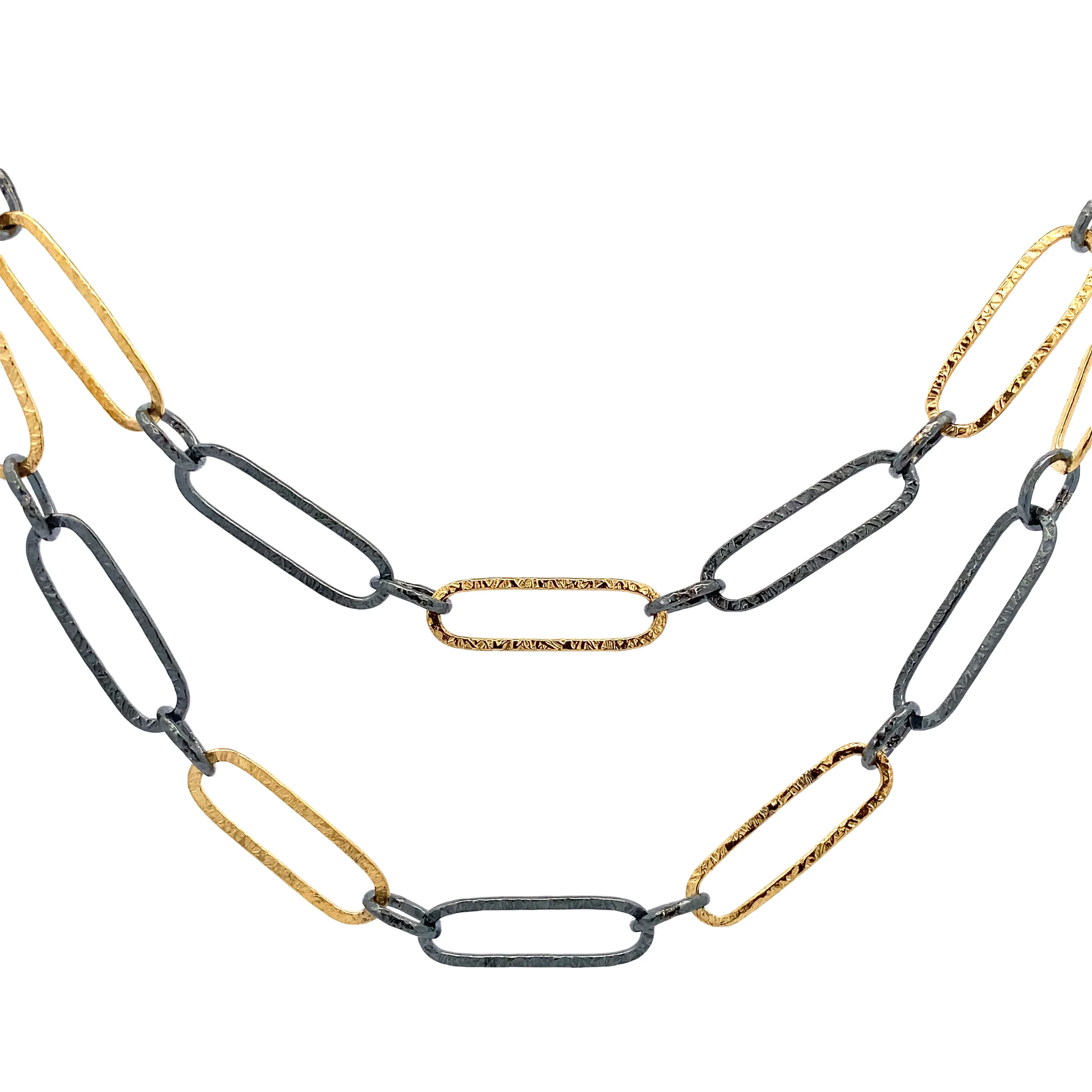 Handmade Chain - Black and Gold Textured Oval - Image 4