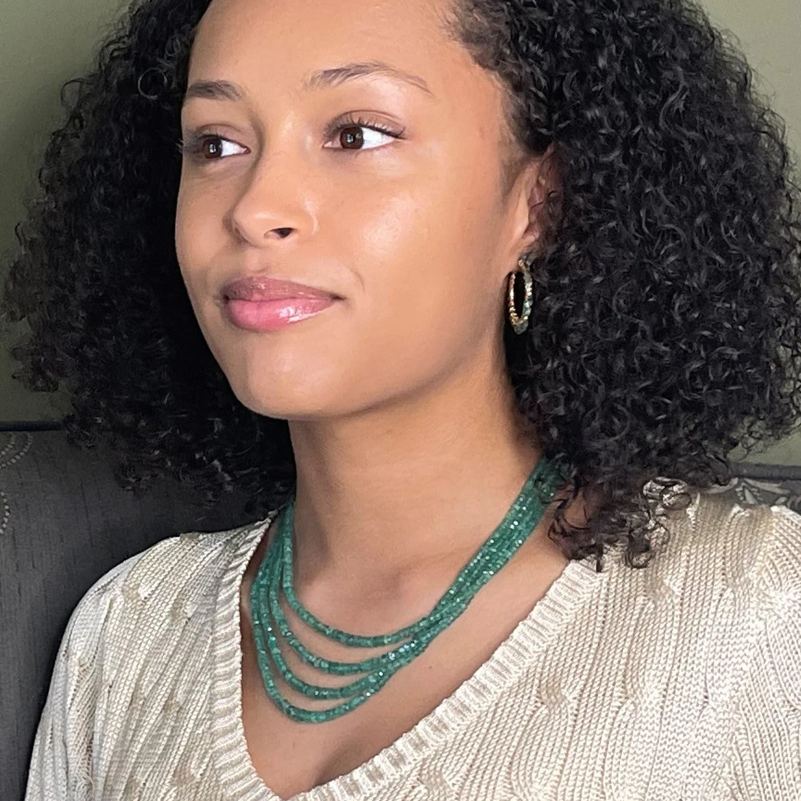 Multi Strand Emerald Necklace - 14k Gold - Image 3