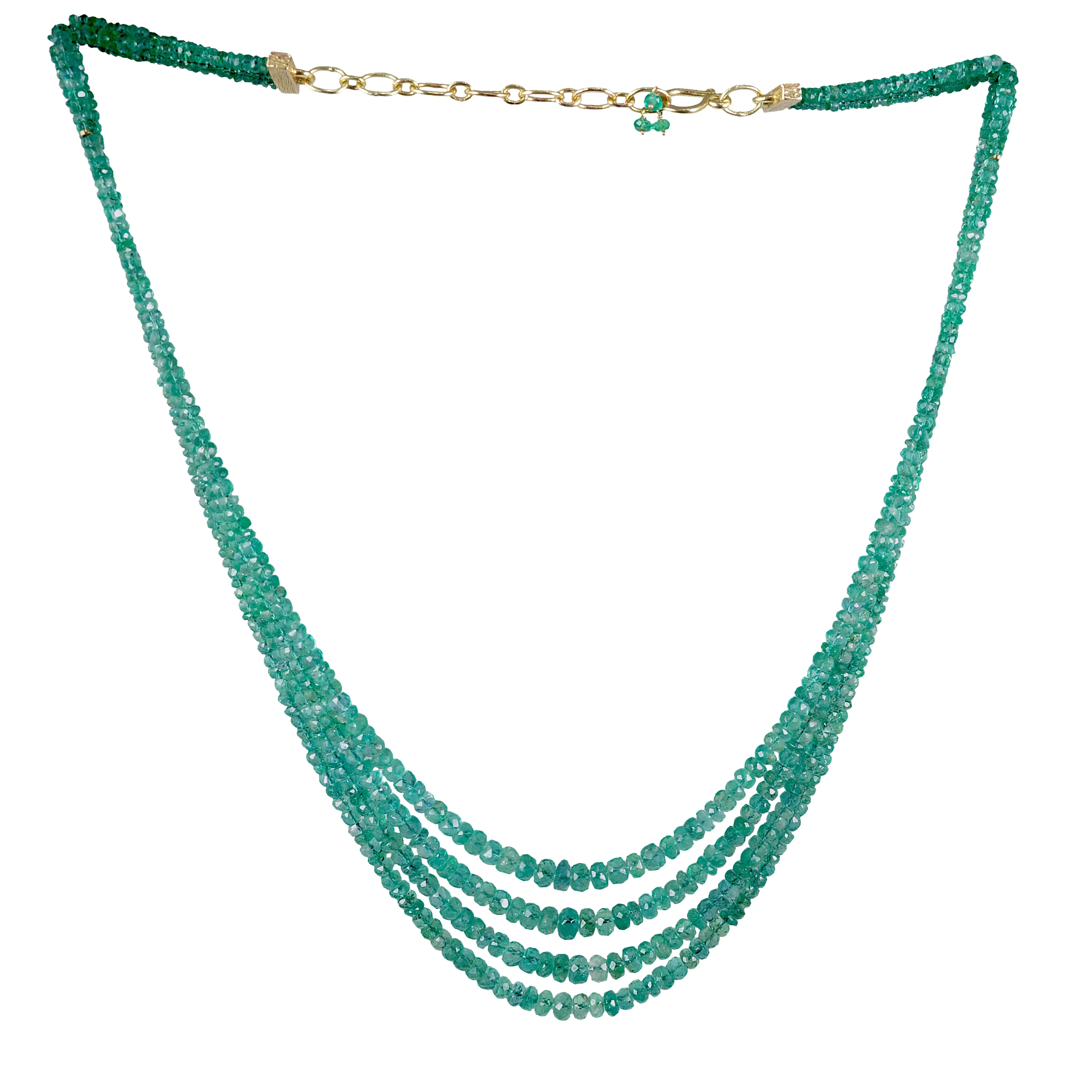 Multi Strand Emerald Necklace - 14k Gold - Image 4