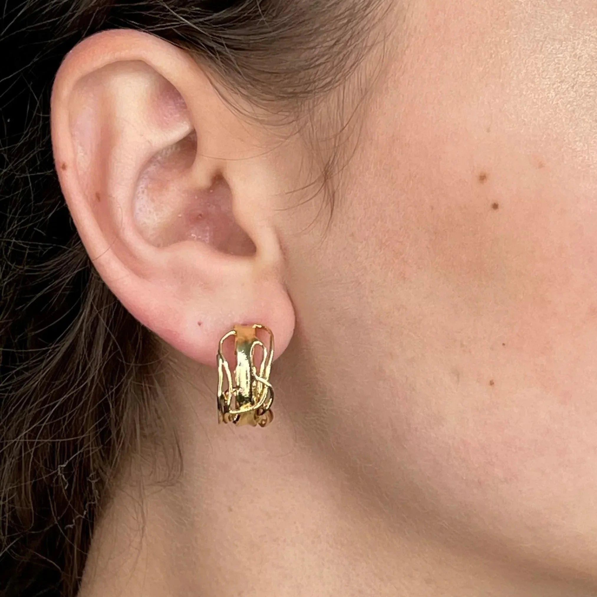 Gold Edge Post Hoops - Small Gold Post Earrings - Image 4