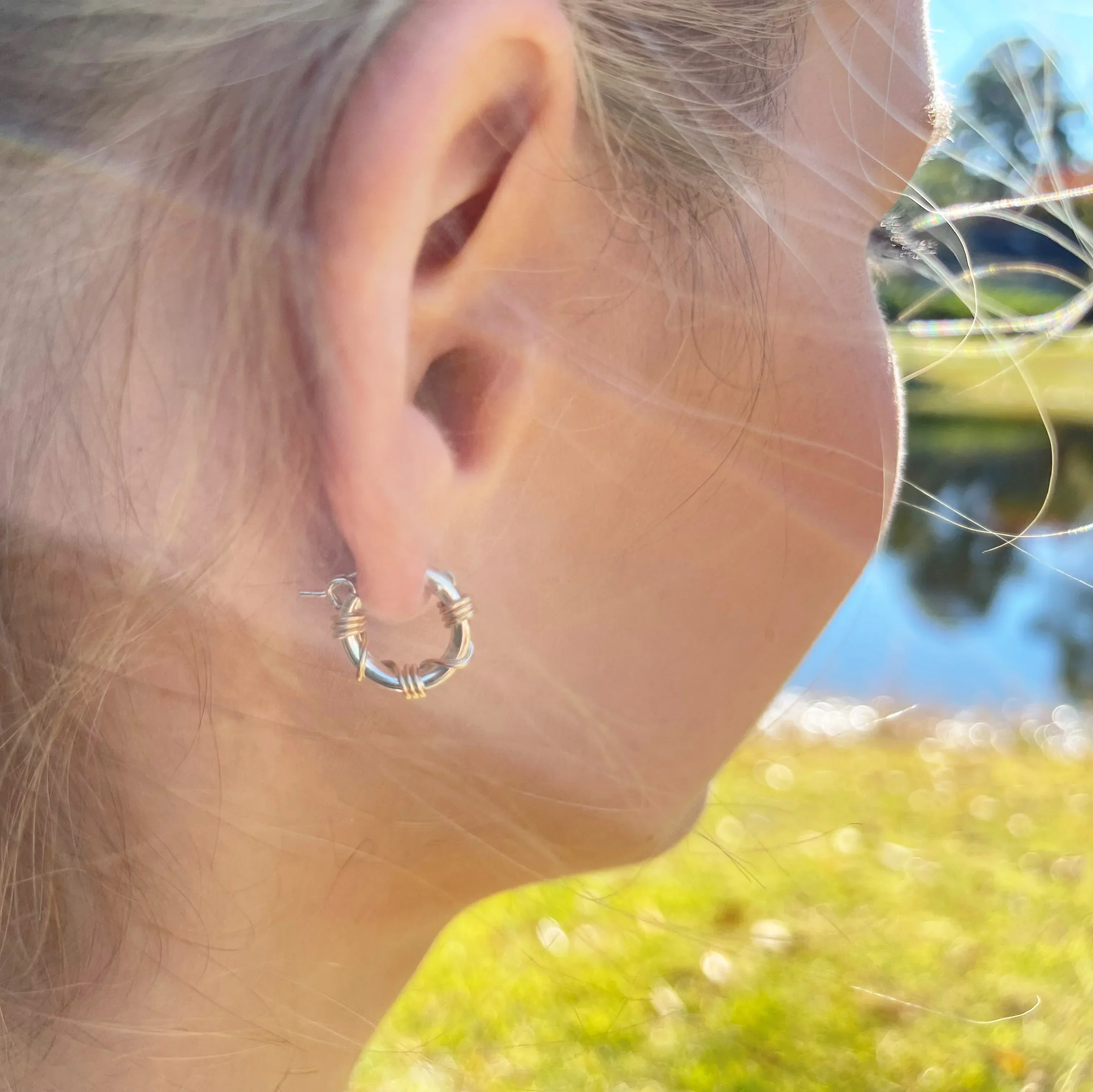 Unique Hoop Earrings - Silver and Gold Wrapped - Image 4