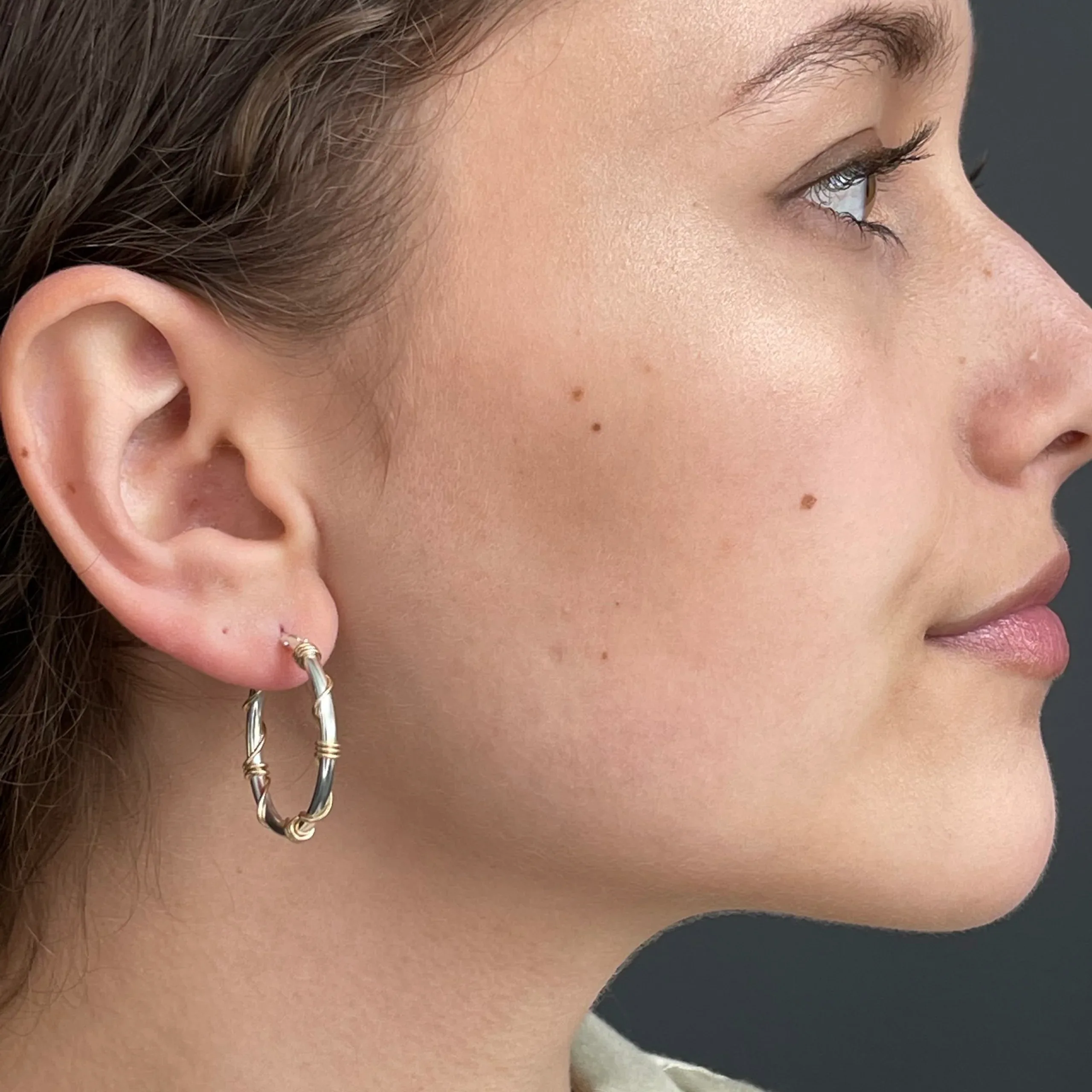 Unique Hoop Earrings - Silver and Gold Wrapped - Image 5
