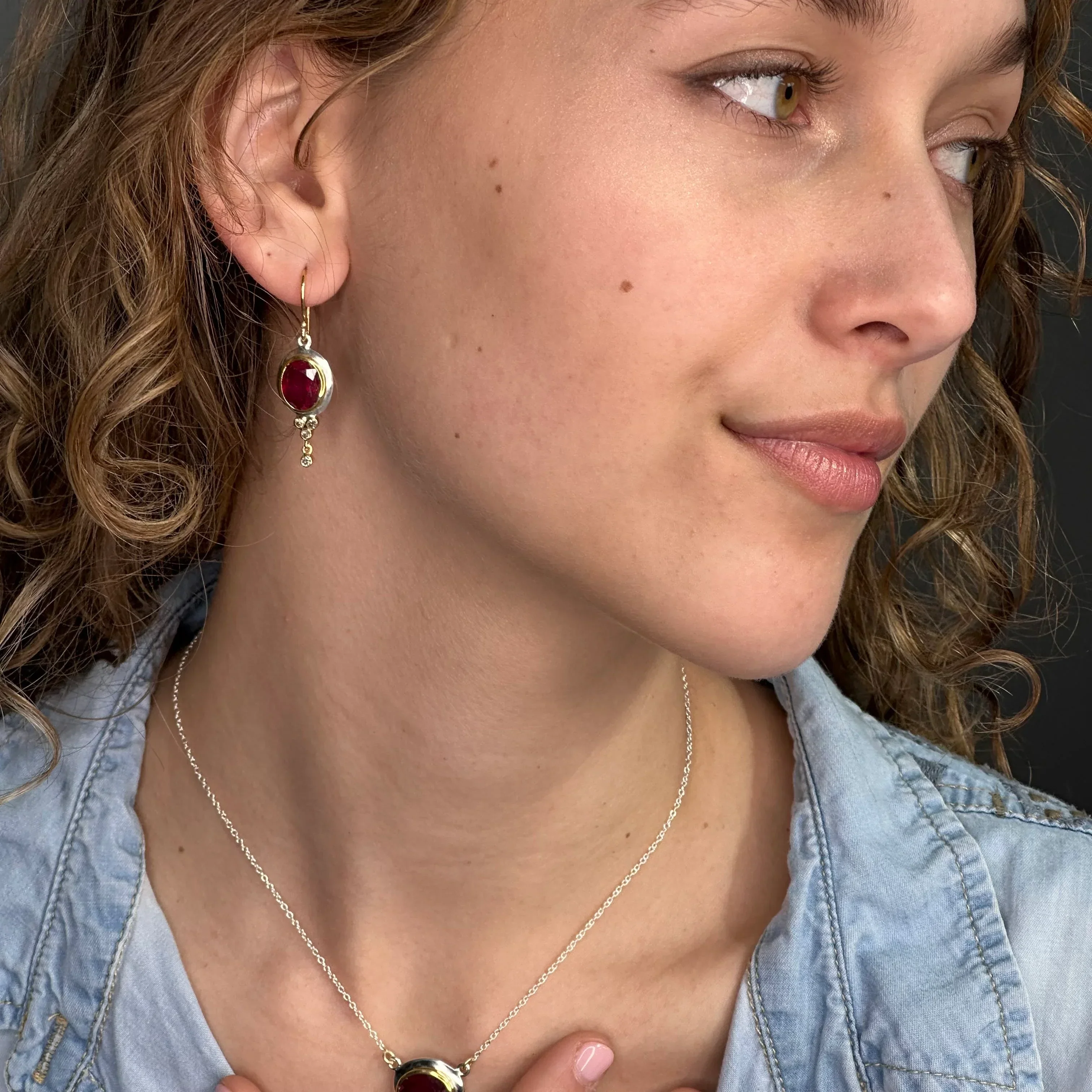 Ruby & 14k Earrings with Champagne Diamond - Image 3