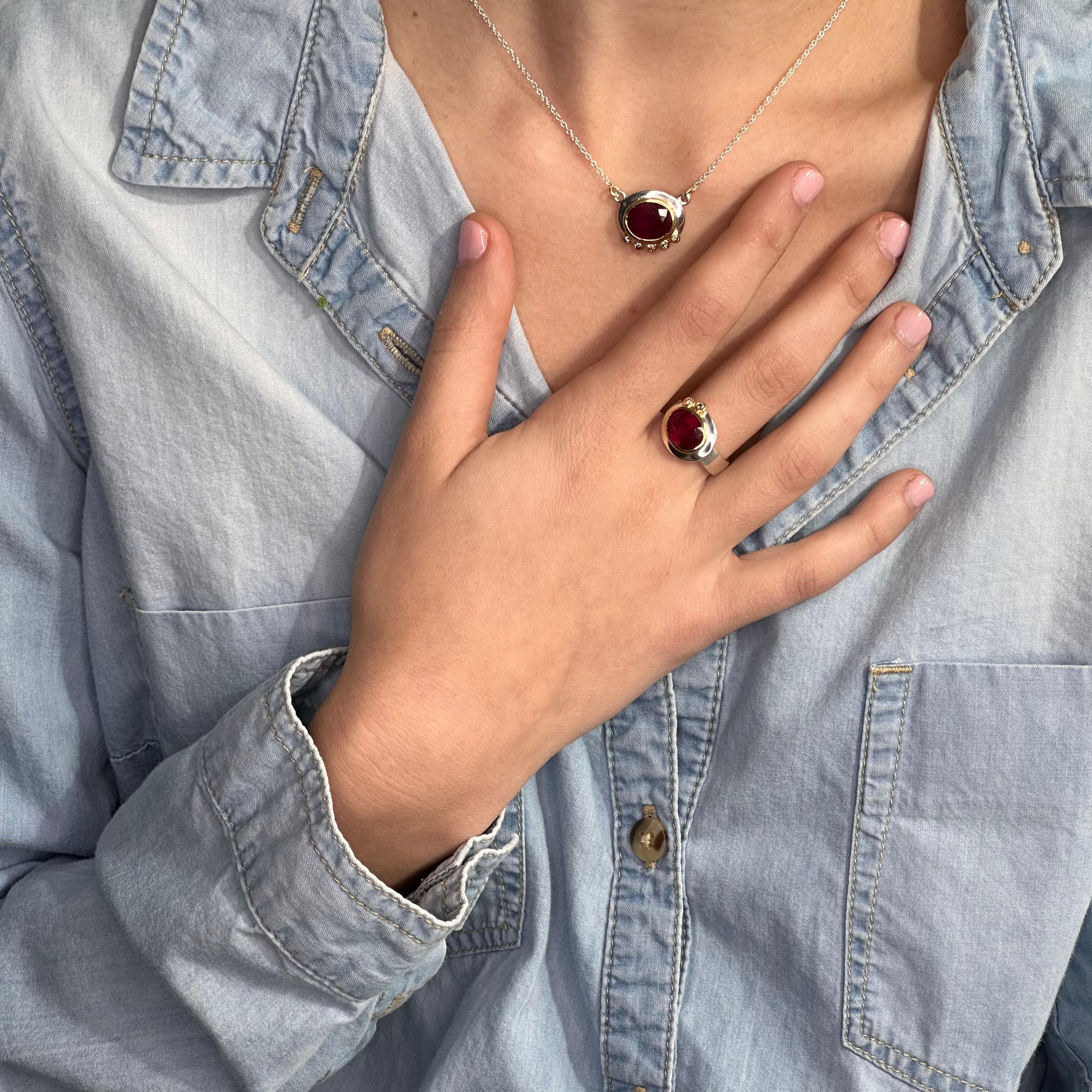 Ruby & 14k Ring with Champagne Diamond - Image 3