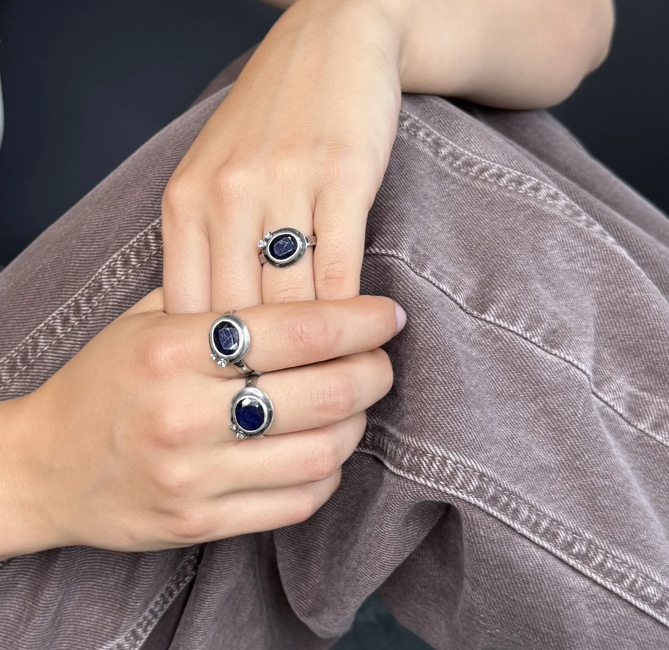 Silver Sapphire and Diamond Ring - Image 6